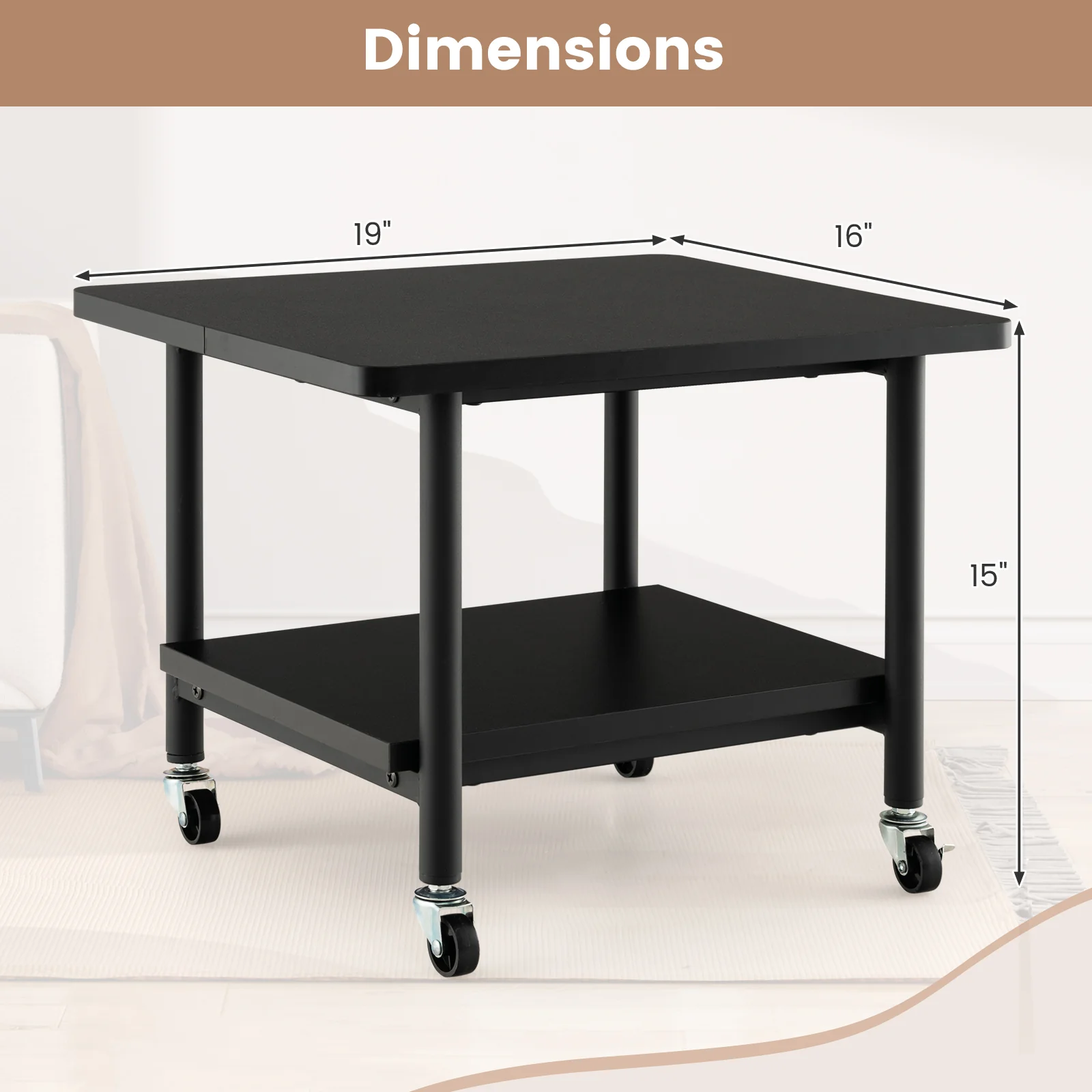 Under Desk Printer Stand, 4 Wheels With Lock, Black - Image 6