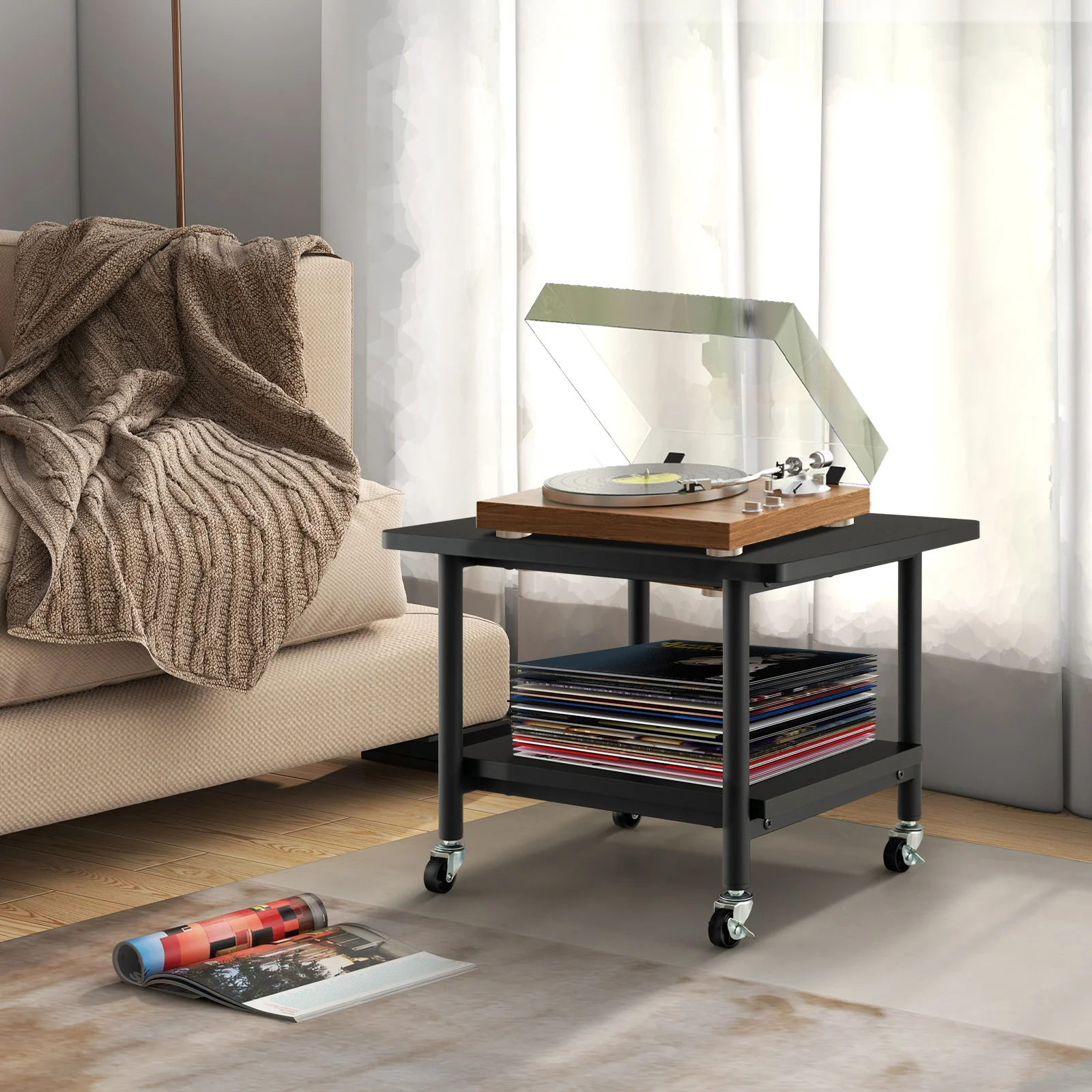 Under Desk Printer Stand, 4 Wheels With Lock, Black - Image 7