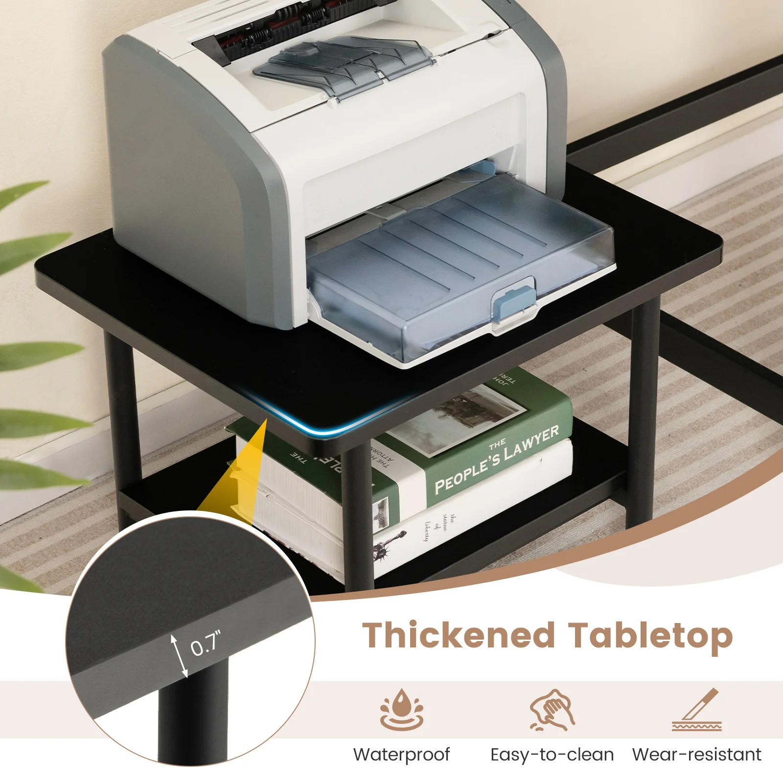 Under Desk Printer Stand, 4 Wheels With Lock, Black - Image 8
