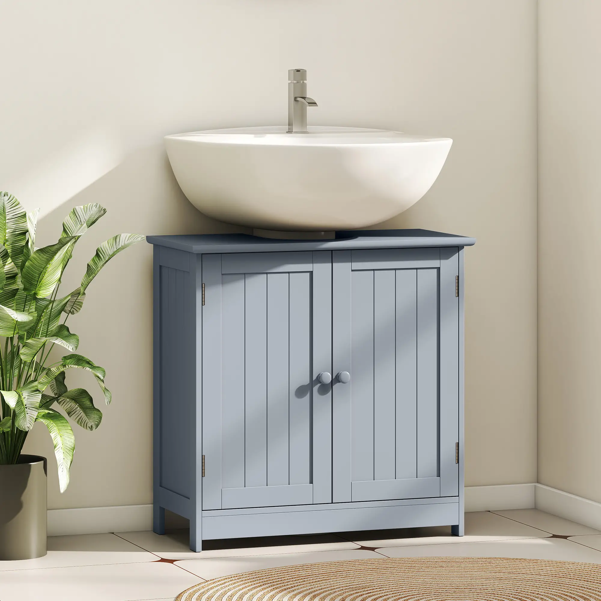 Under Sink Bathroom Cabinet, 2 Doors, Shelf, Grey - Image 2