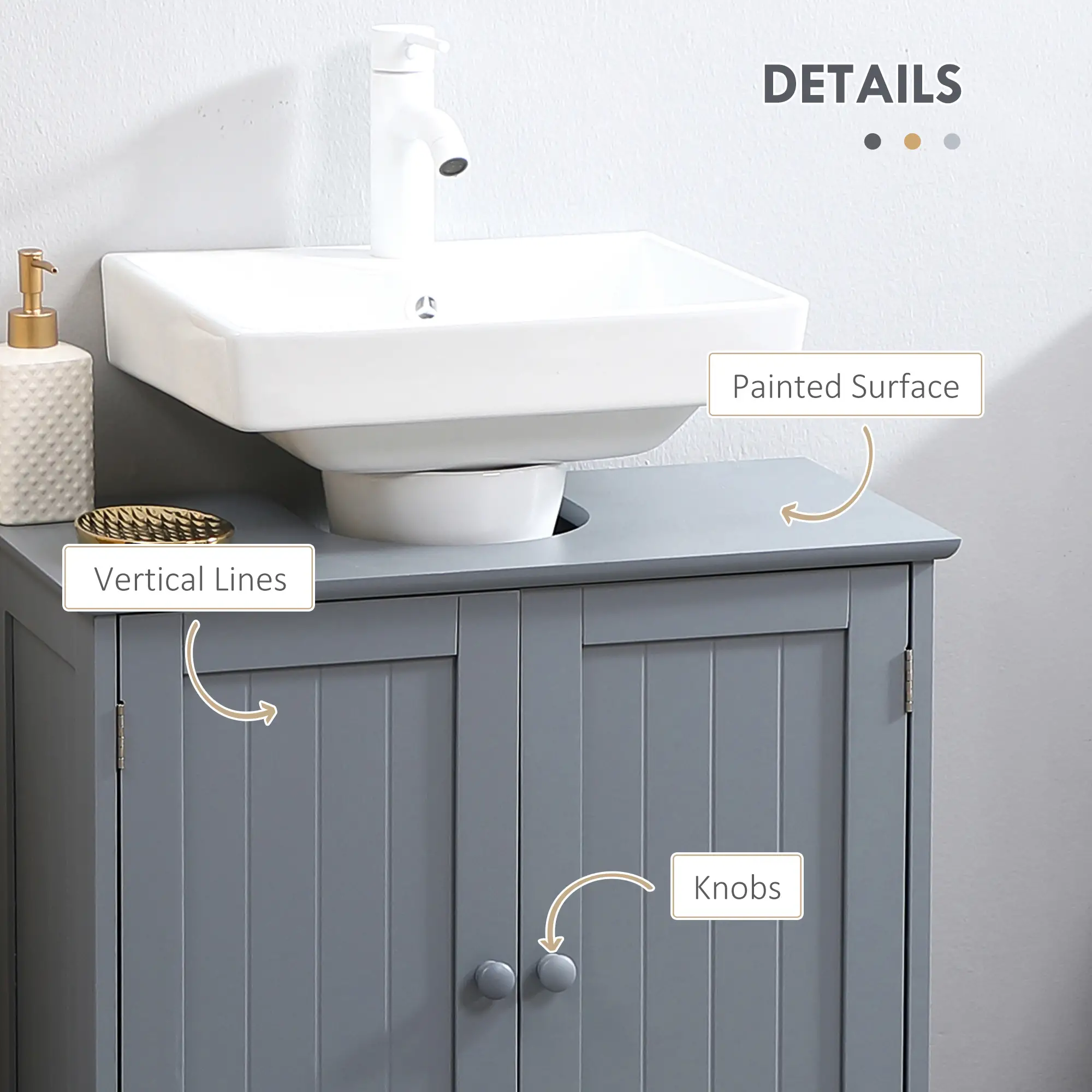 Under Sink Bathroom Cabinet, 2 Doors, Shelf, Grey - Image 6