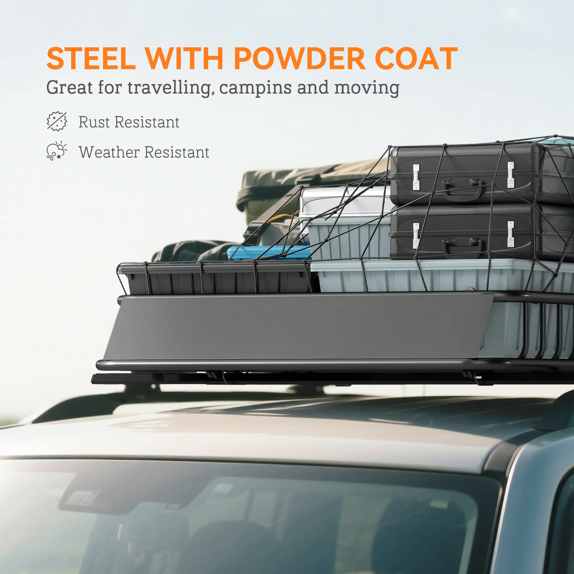 Universal Roof Rack Basket, 200lbs Steel Cargo Carrier, 43.5"x39.2"x7.3", Black - Image 5