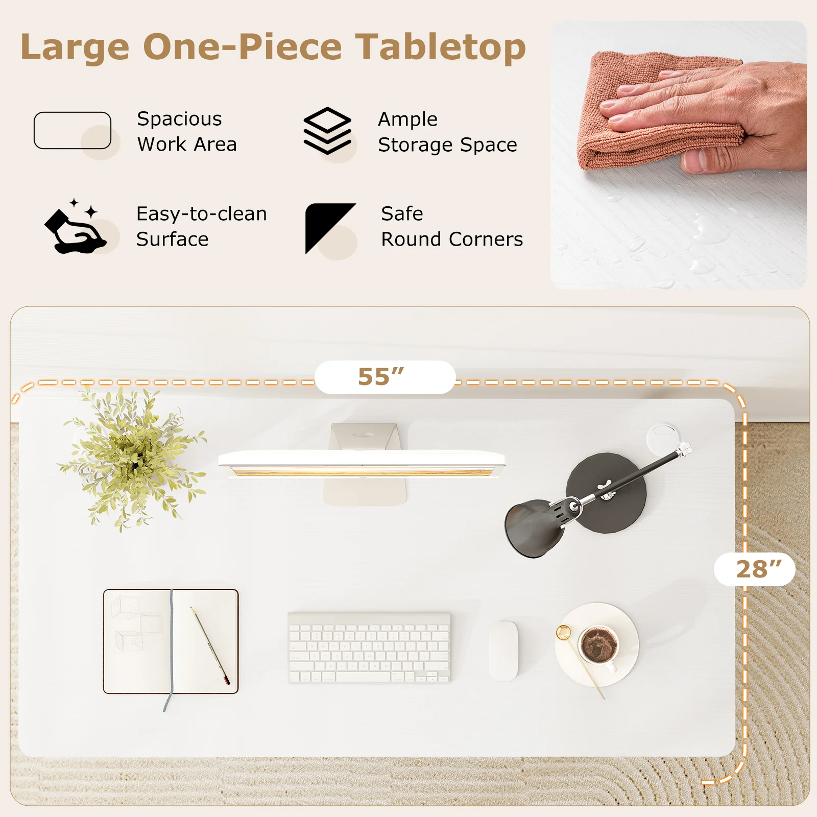 Universal Tabletop, 55" x 28", For Standard And Standing Desk Frame, White - Image 9