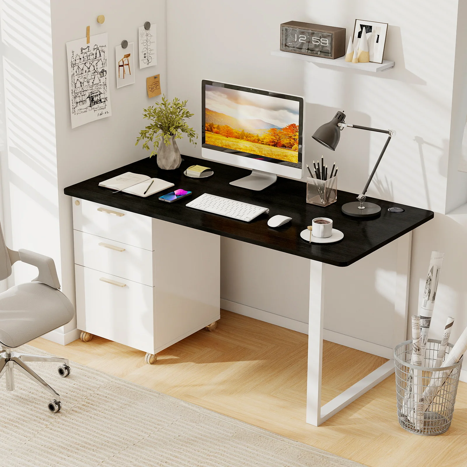 Universal Tabletop, 58" x 28", For Standard And Standing Desk Frame, Black - Image 2