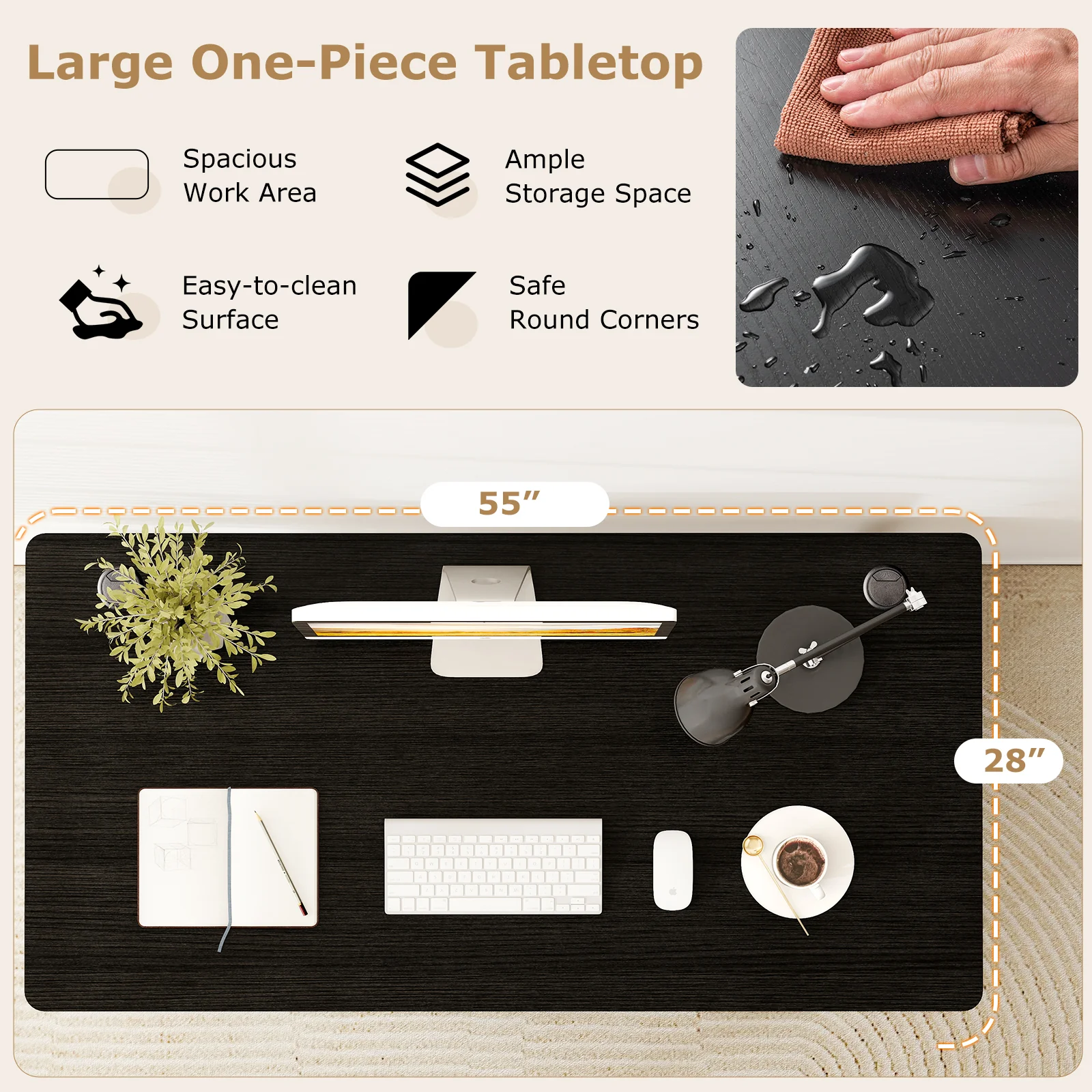 Universal Tabletop, 58" x 28", For Standard And Standing Desk Frame, Black - Image 9