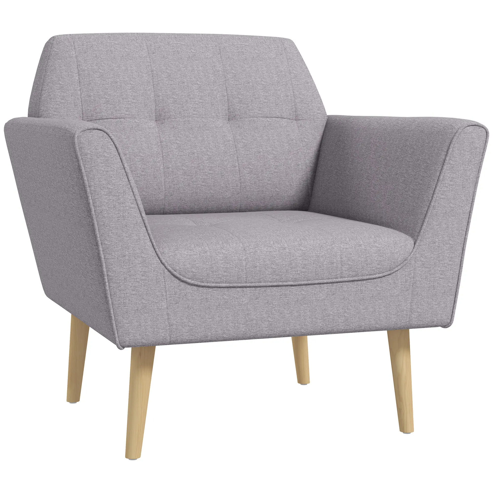 Upholstered Armchair, Modern Tufted Accent Chair, Rubber Wood Legs, Grey - Image 11