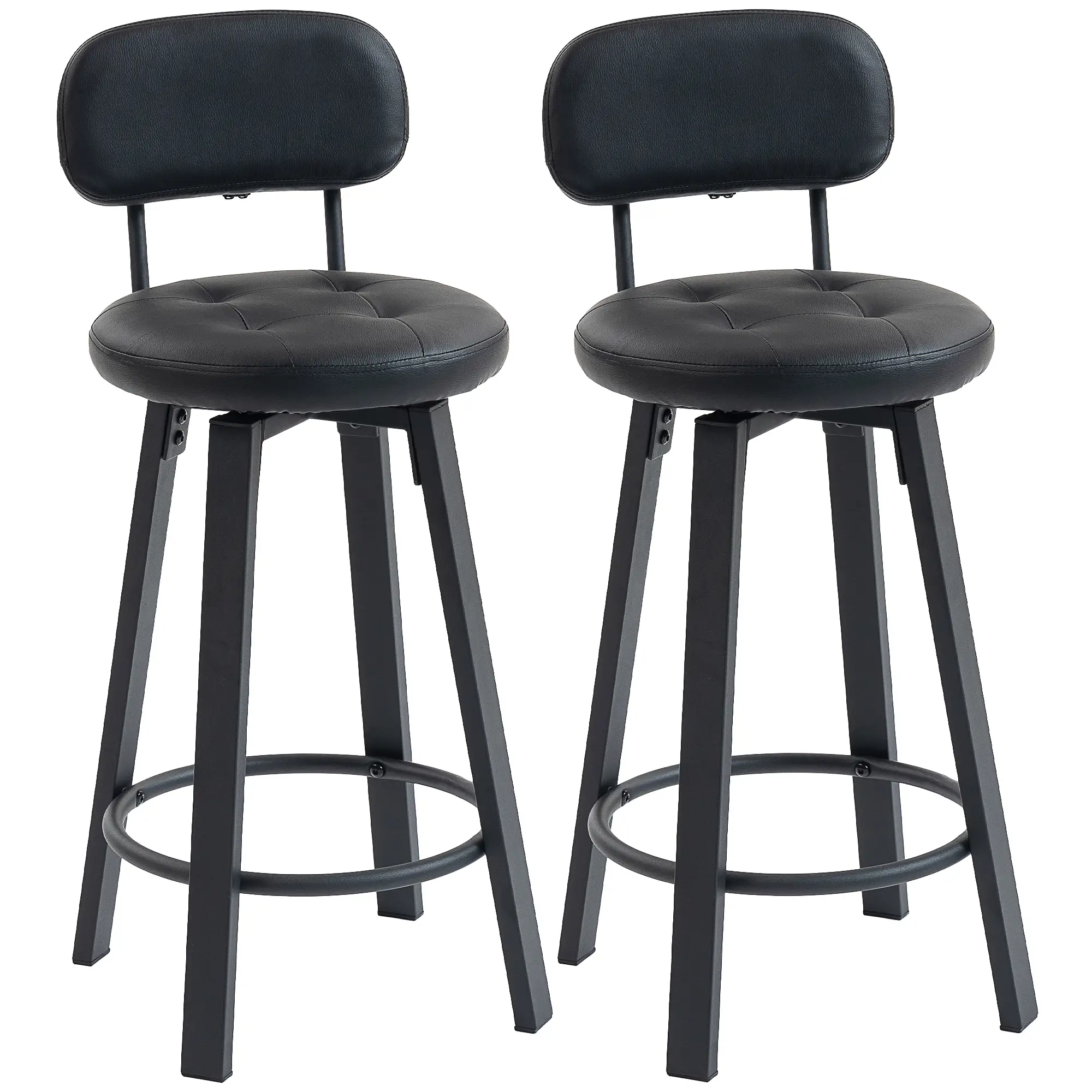 Upholstered Bar Stools Set Of 2, With Footrest And Backrest, Black - Image 11