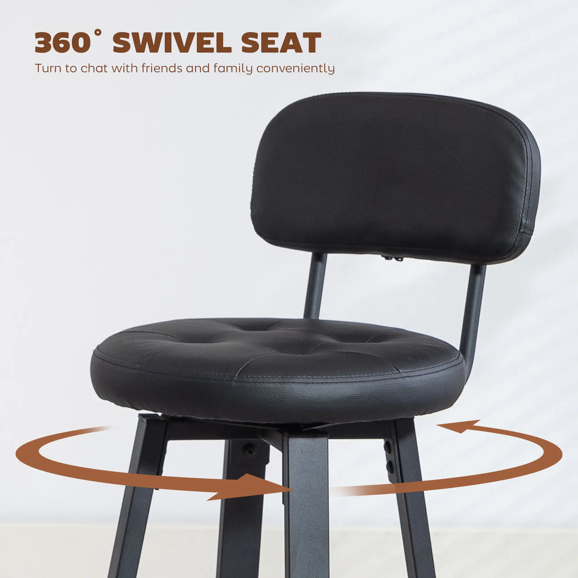 Upholstered Bar Stools Set Of 2, With Footrest And Backrest, Black - Image 6