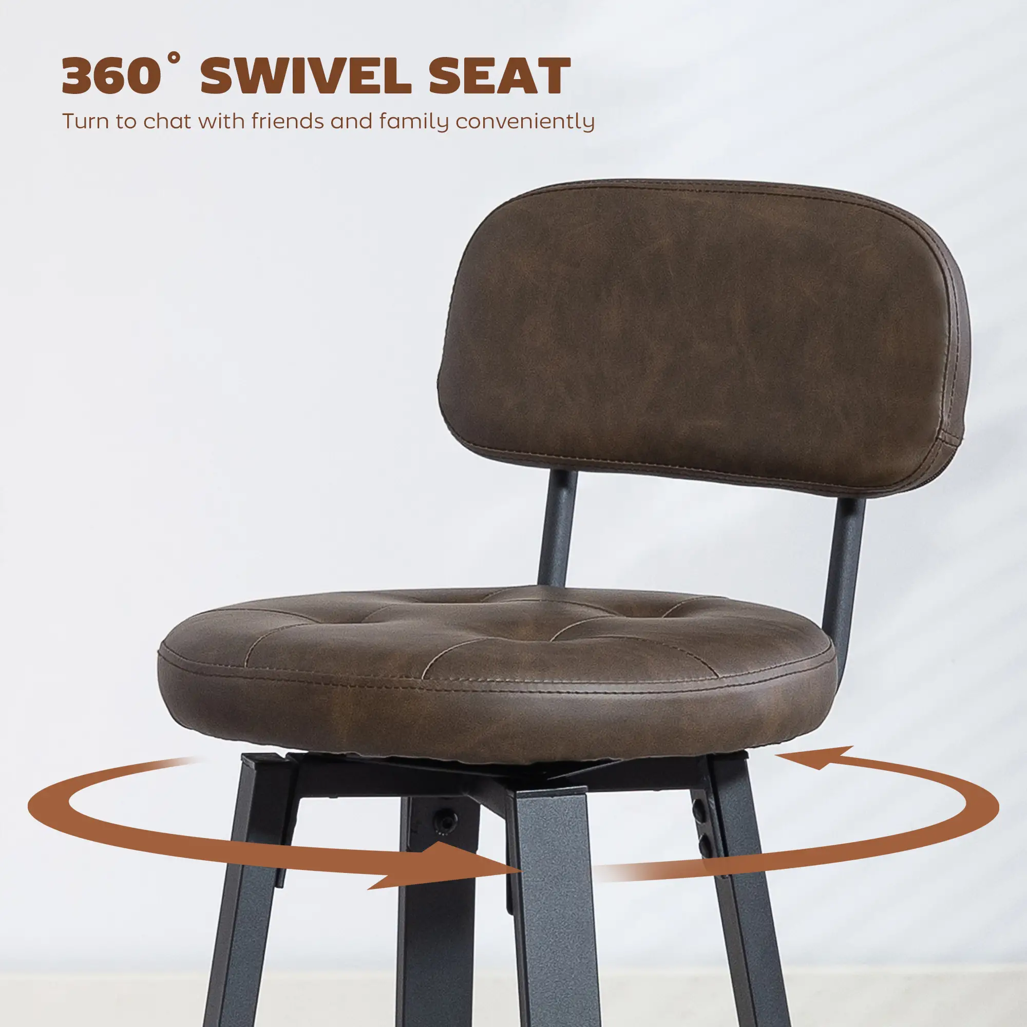 Upholstered Bar Stools Set Of 2, With Footrest And Backrest, Brown - Image 6