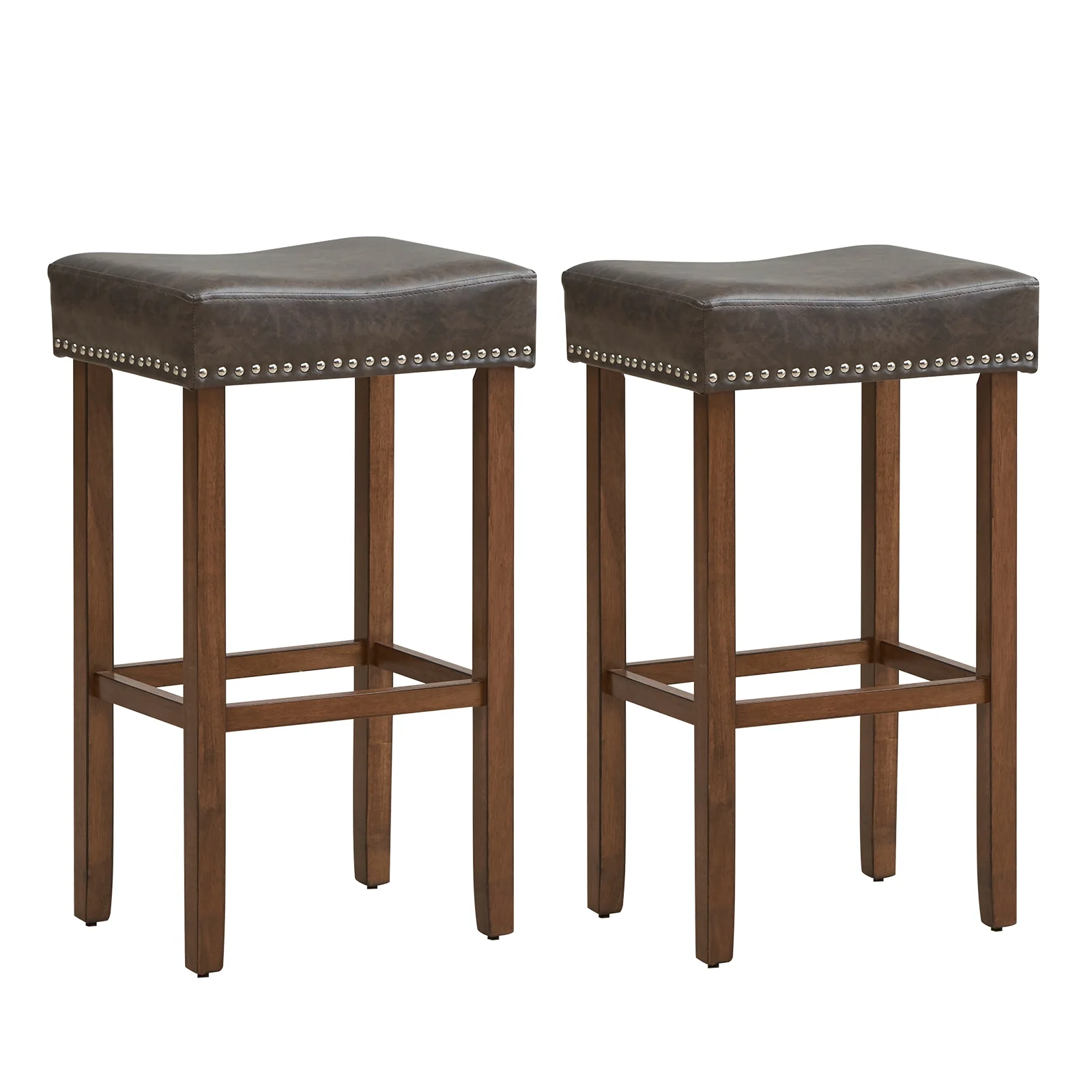 Upholstered Bar Stools Set of 2, with Footrests, Dark Gray - Image 4