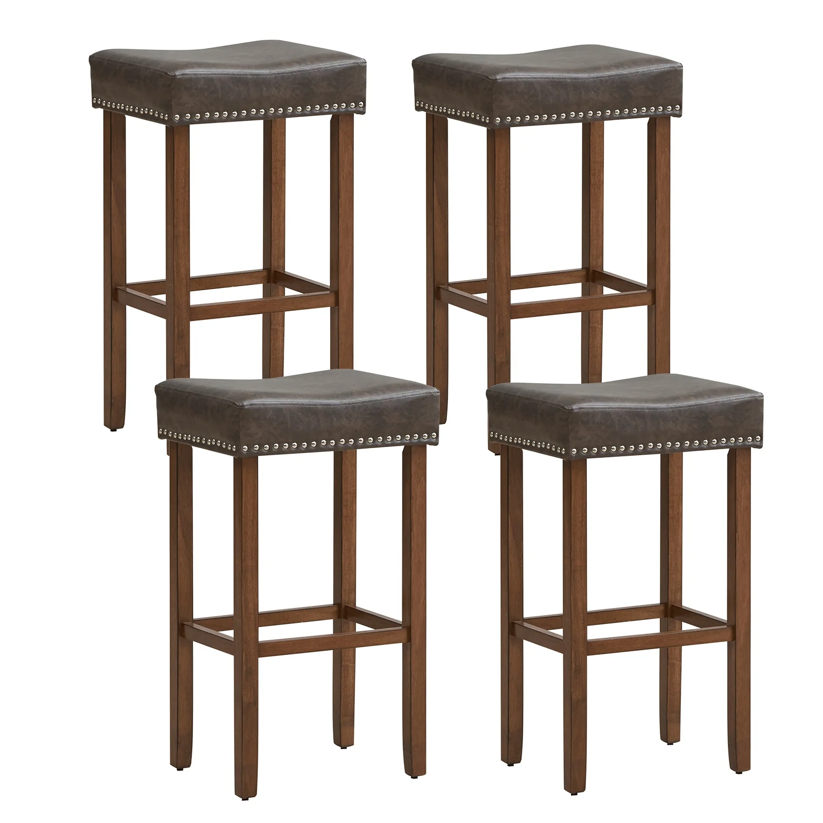 Upholstered Bar Stools Set of 2, with Footrests, Dark Gray - Image 5