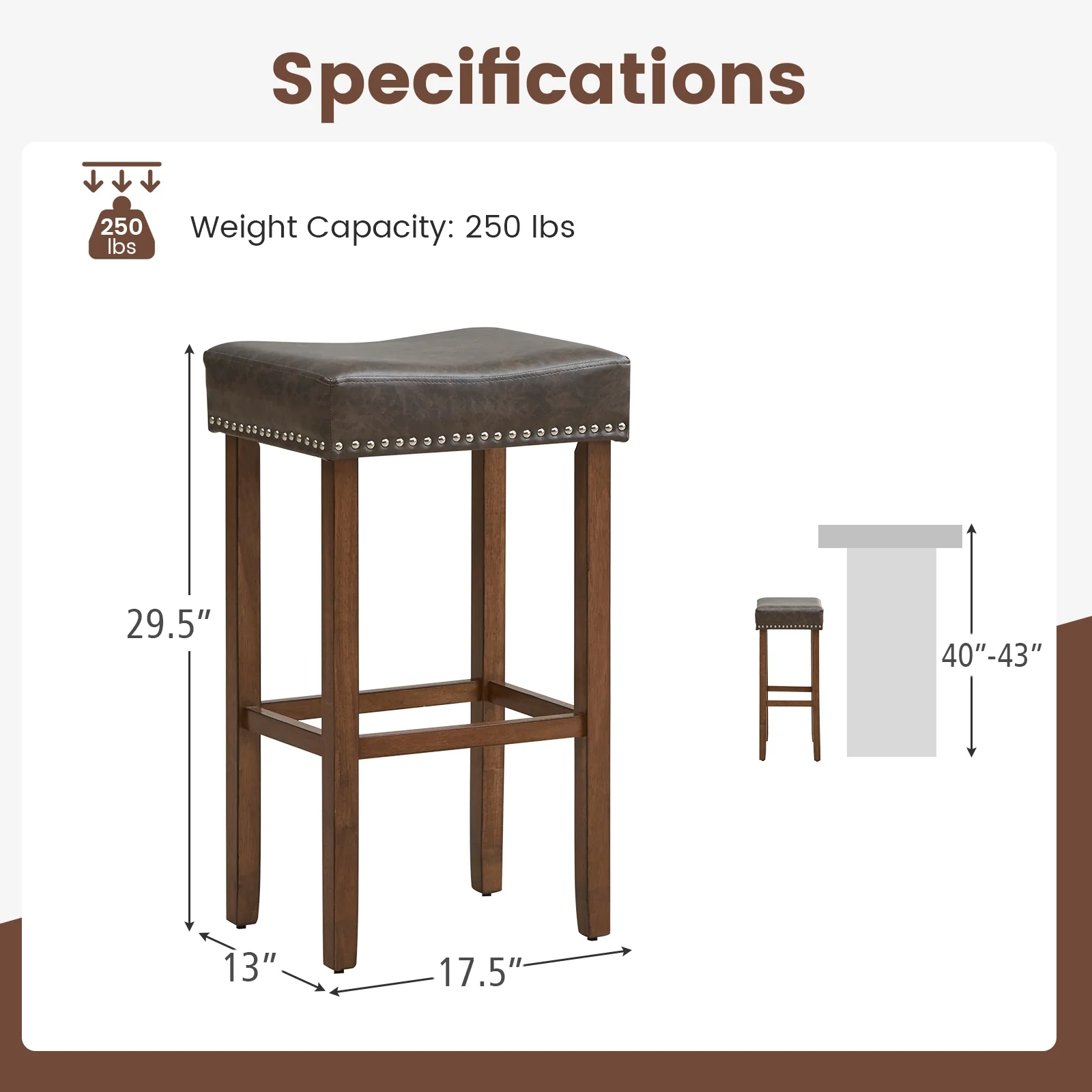 Upholstered Bar Stools Set of 2, with Footrests, Dark Gray - Image 6