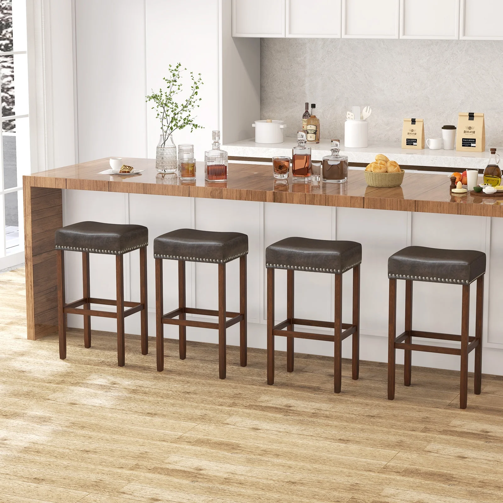 Upholstered Bar Stools Set of 2, with Footrests, Dark Gray - Image 7