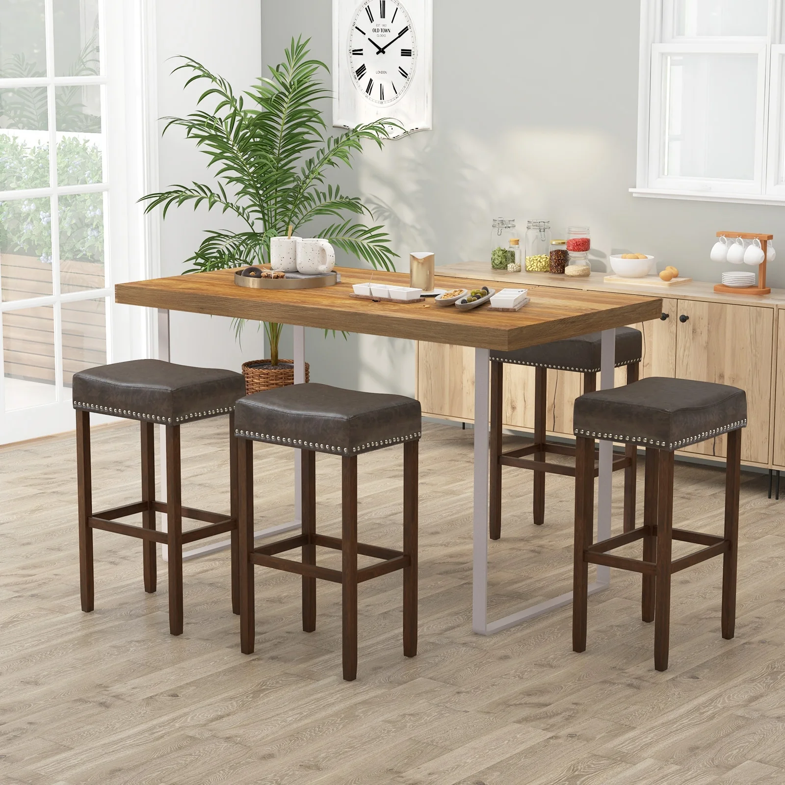 Upholstered Bar Stools Set of 2, with Footrests, Dark Gray - Image 8