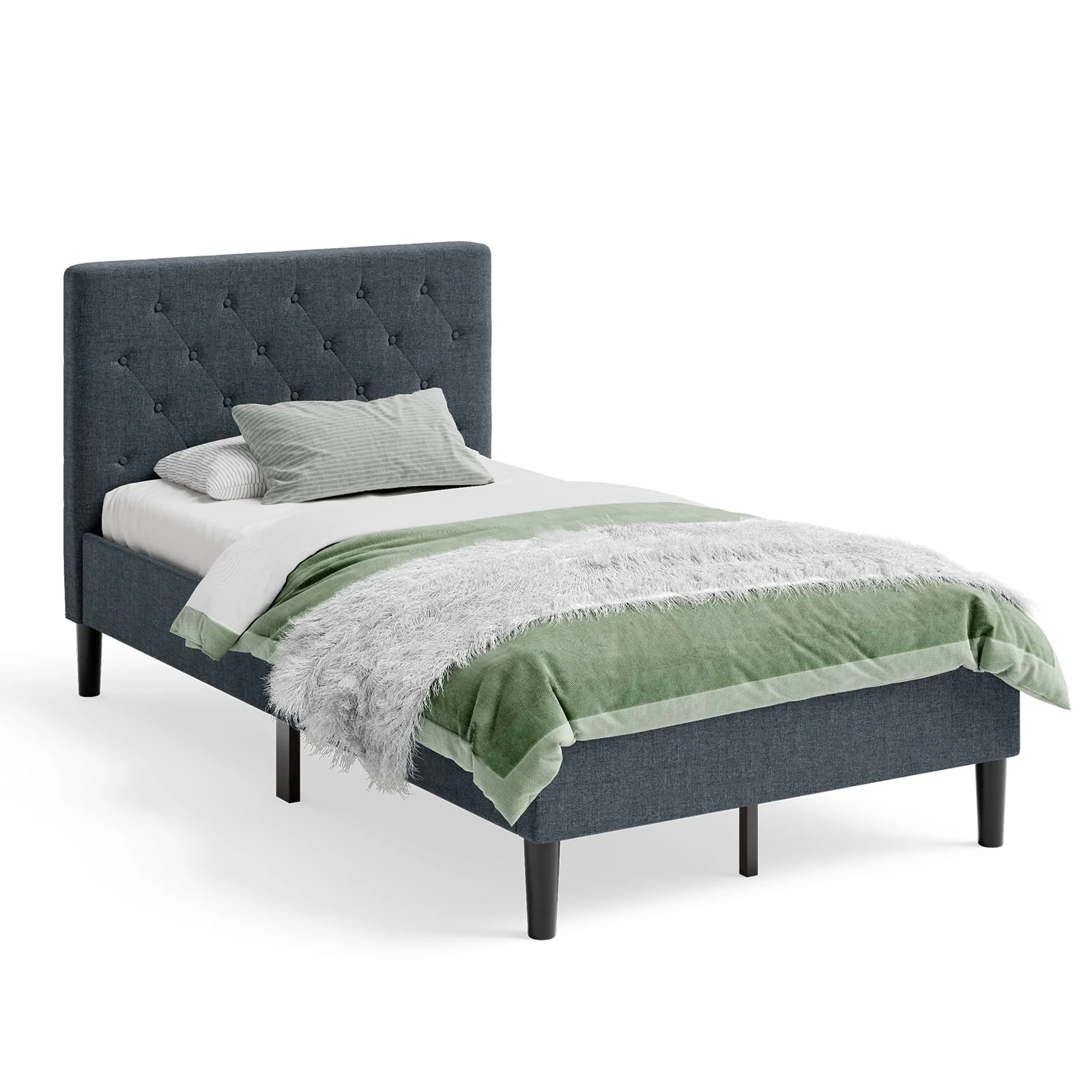 Upholstered Bed Base With Button Stitched Headboard, Black - Image 5