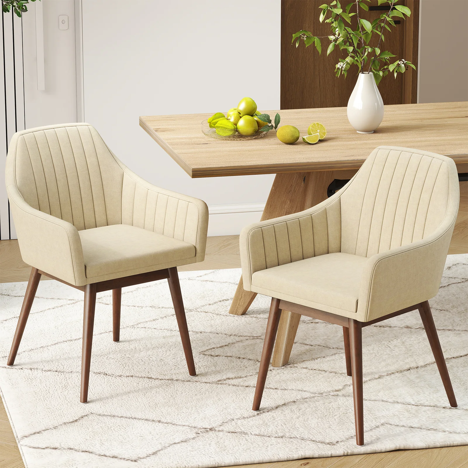 Upholstered Dining Chairs Set of 2, Comfy Padded Backrest and Seat, Beige - Image 2