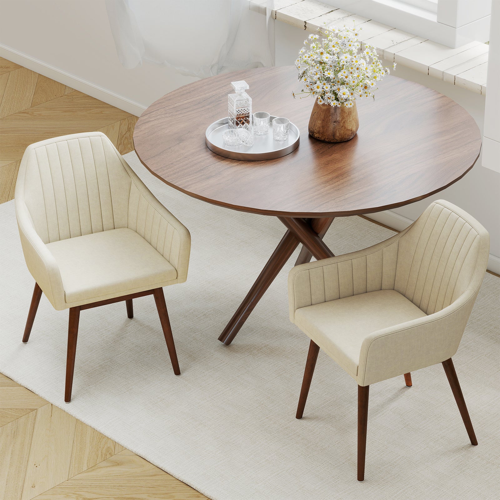 Upholstered Dining Chairs Set of 2, Comfy Padded Backrest and Seat, Beige - Image 3