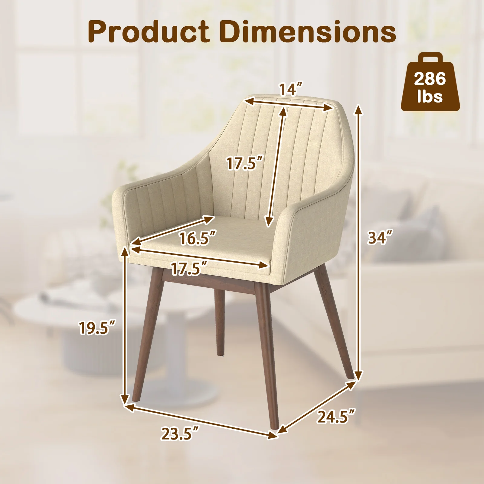 Upholstered Dining Chairs Set of 2, Comfy Padded Backrest and Seat, Beige - Image 5