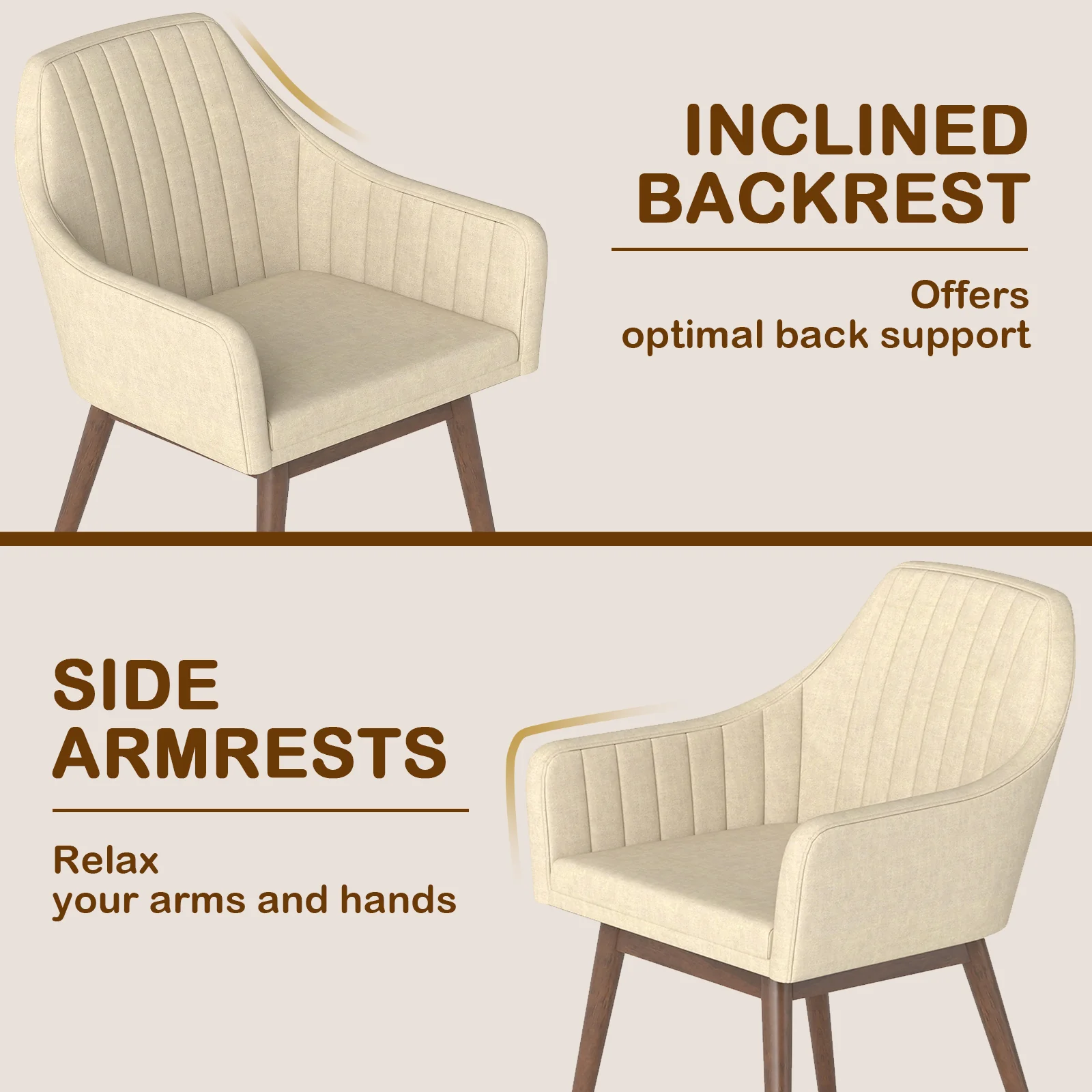 Upholstered Dining Chairs Set of 2, Comfy Padded Backrest and Seat, Beige - Image 8