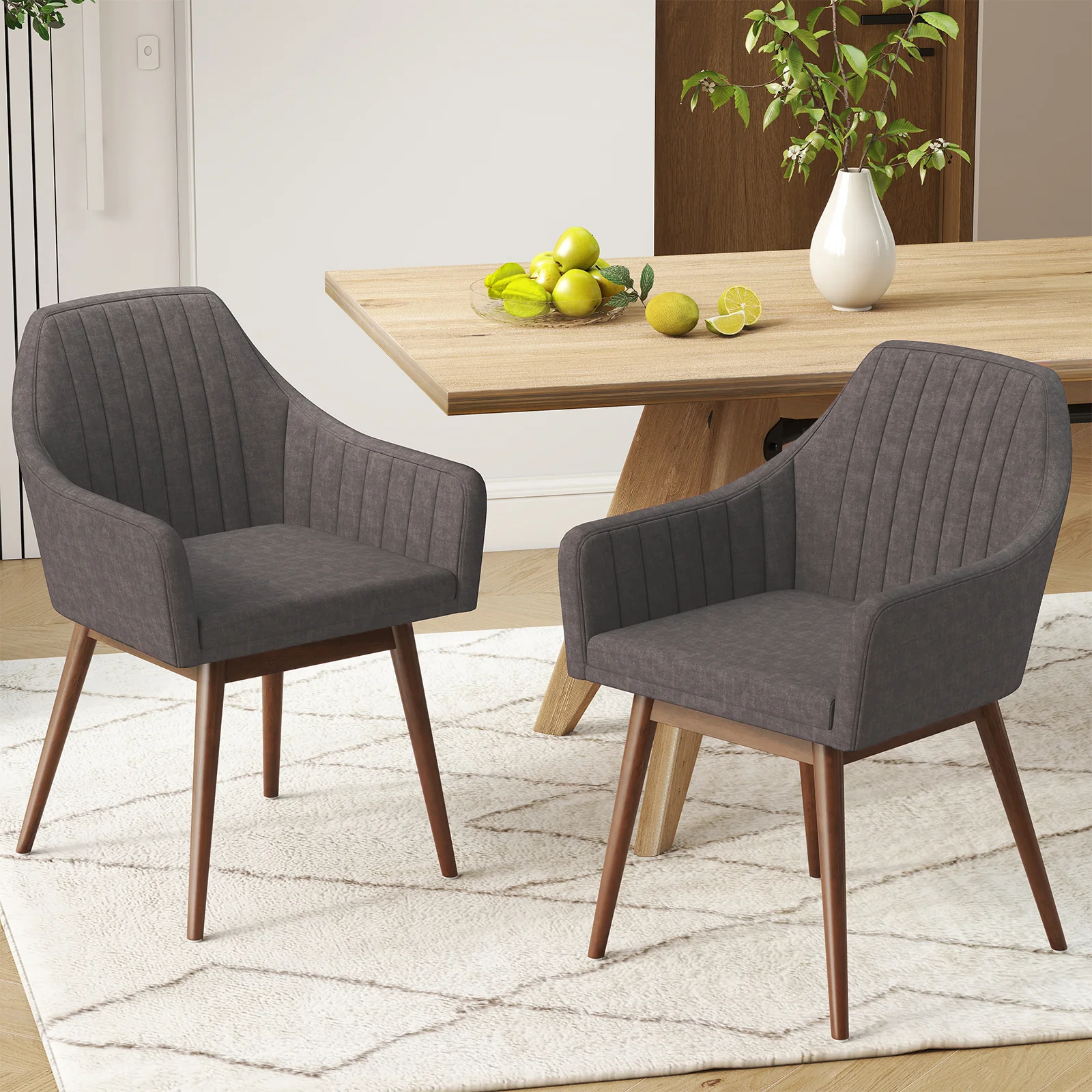 Upholstered Dining Chairs Set of 2, Comfy Padded Backrest and Seat, Gray - Image 2