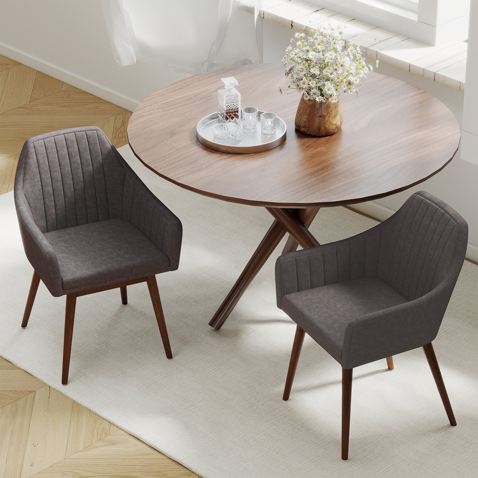 Upholstered Dining Chairs Set of 2, Comfy Padded Backrest and Seat, Gray - Image 3