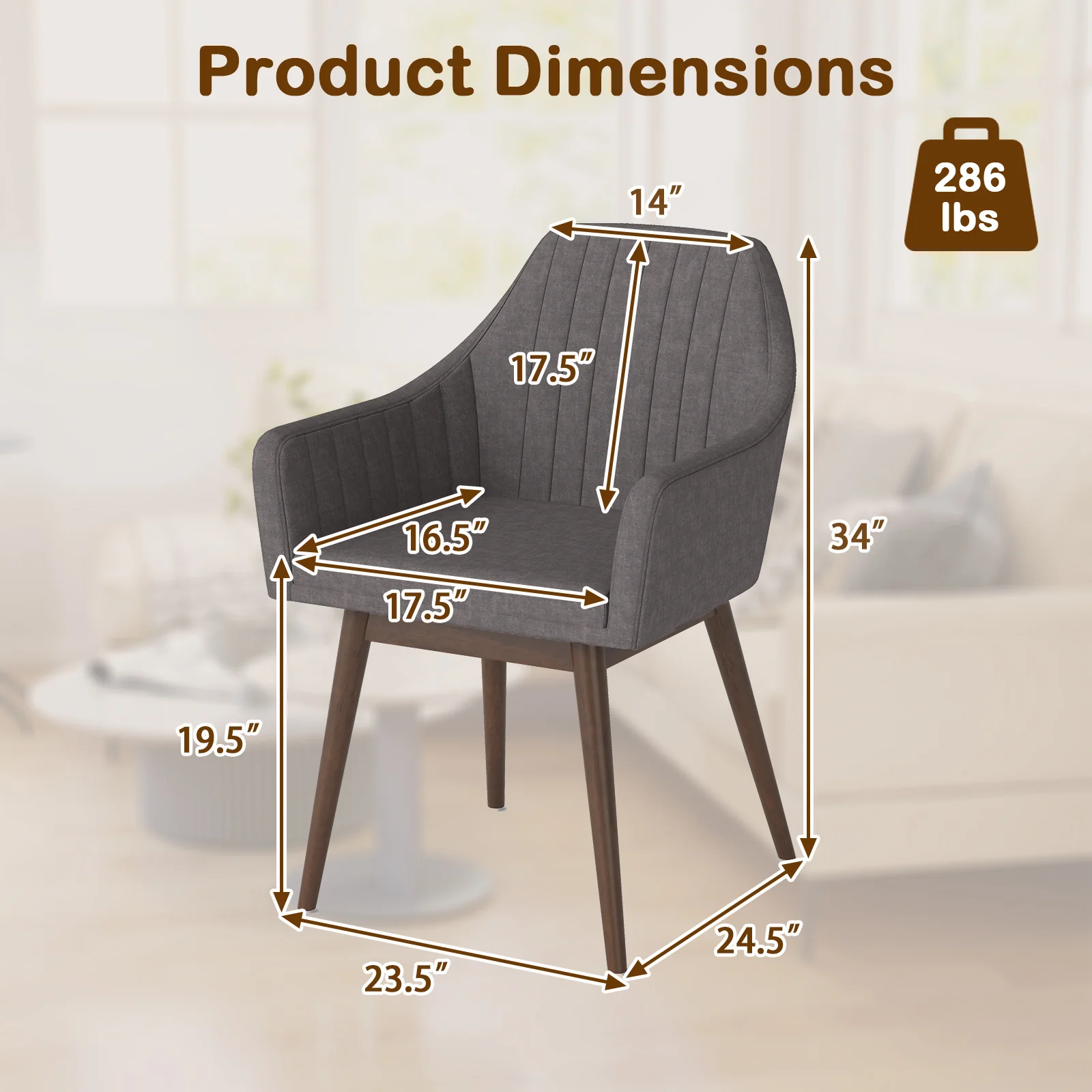Upholstered Dining Chairs Set of 2, Comfy Padded Backrest and Seat, Gray - Image 5