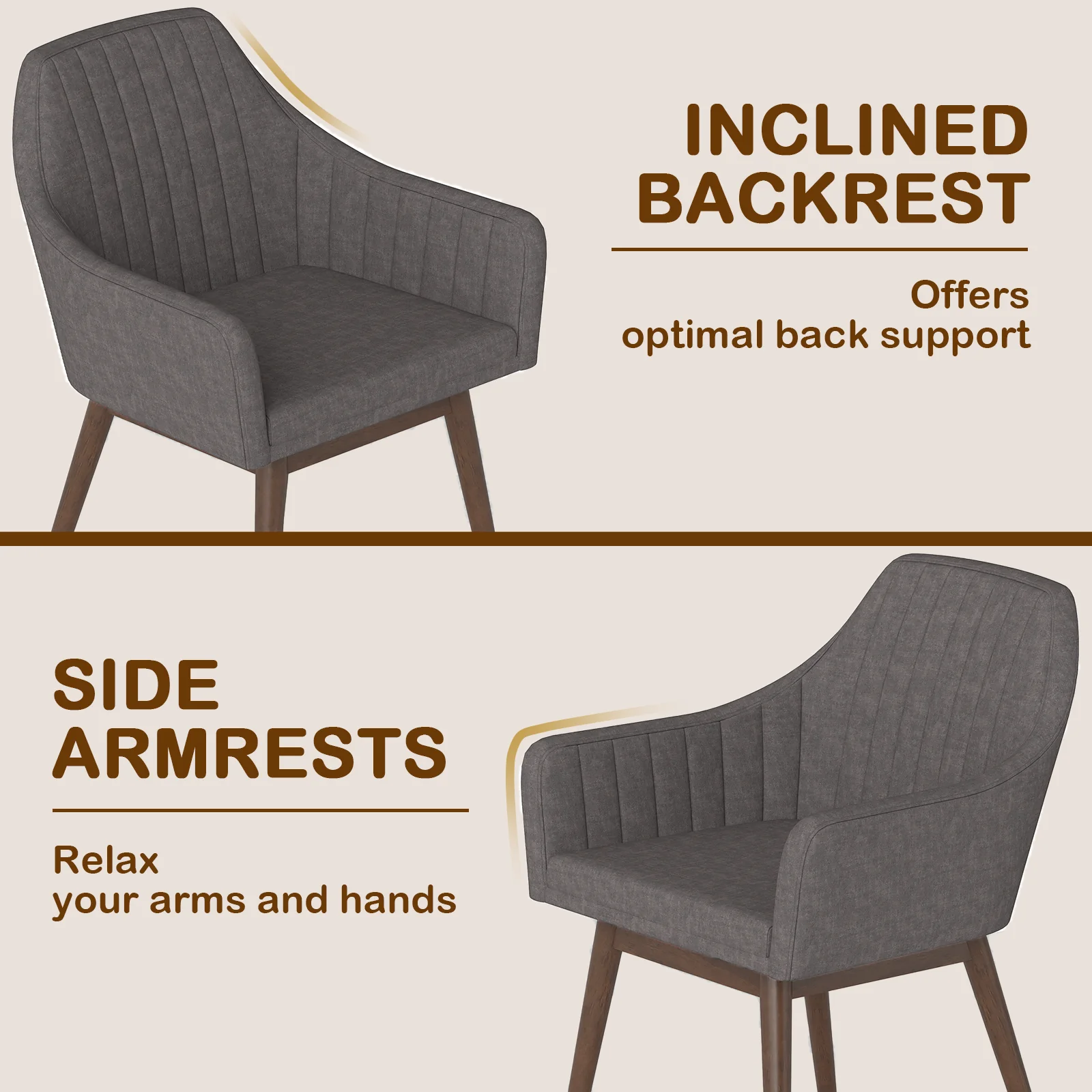 Upholstered Dining Chairs Set of 2, Comfy Padded Backrest and Seat, Gray - Image 8