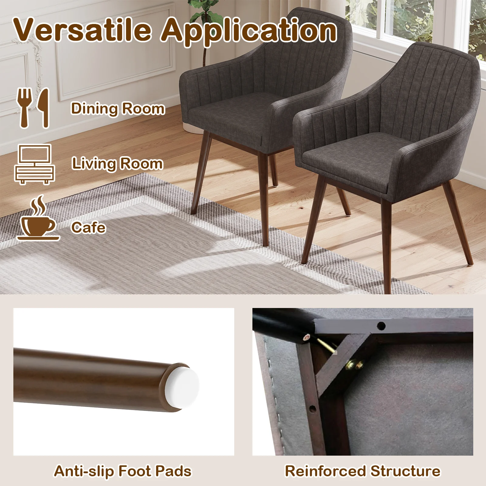 Upholstered Dining Chairs Set of 2, Comfy Padded Backrest and Seat, Gray - Image 9
