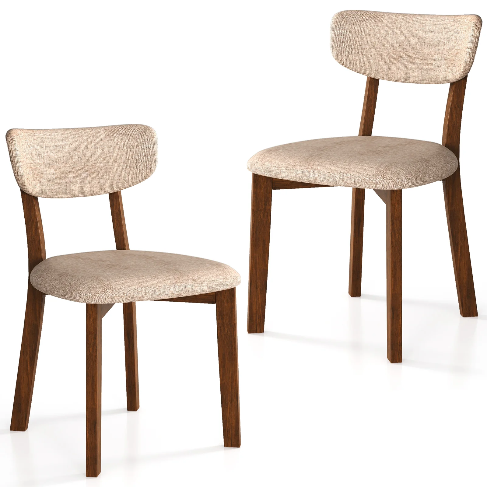 Upholstered Dining Chairs, Set of 2, Mid-Back, Solid Rubber Wood Frame, Beige