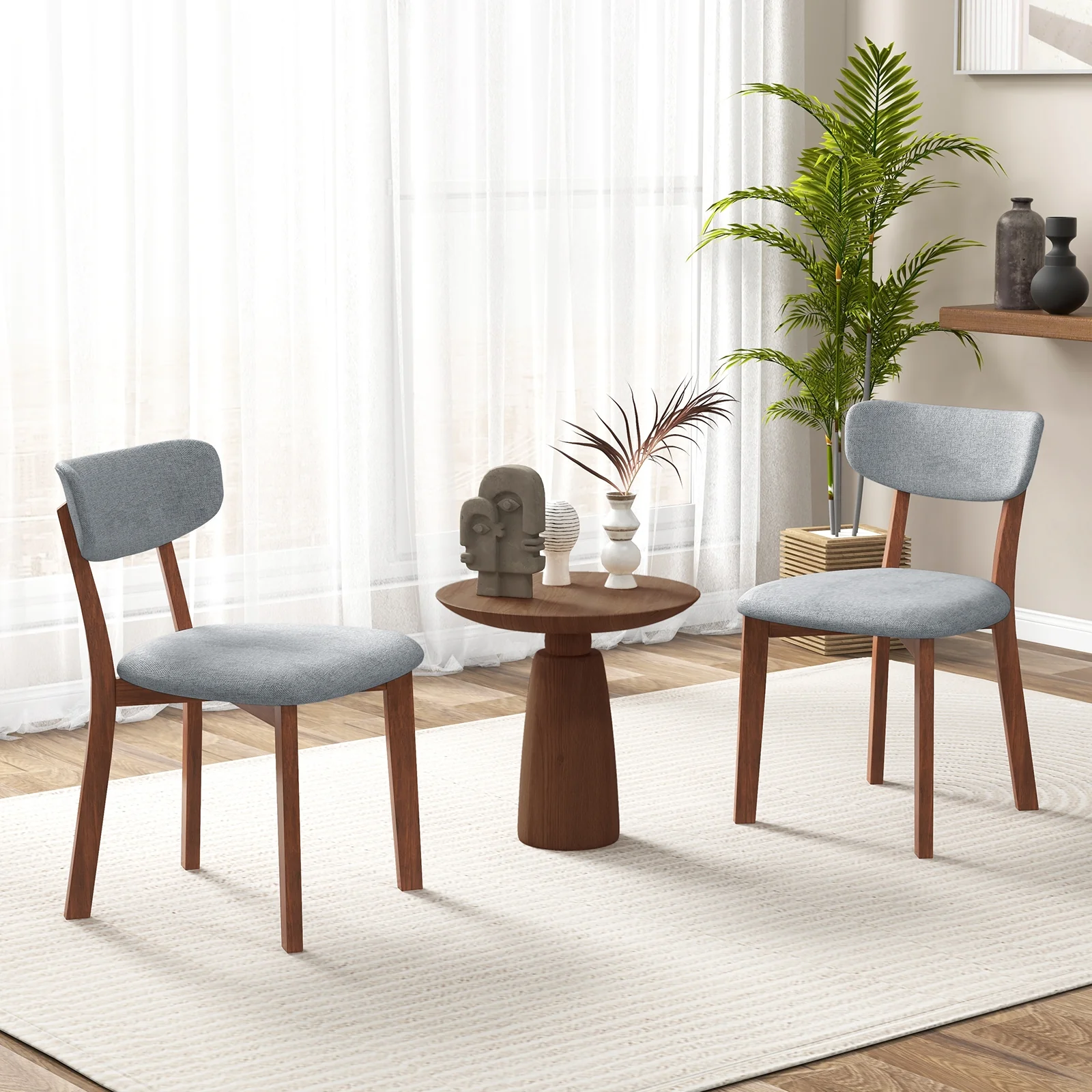 Upholstered Dining Chairs Set Of 2, Solid Rubber Wood Frame, Gray - Image 3