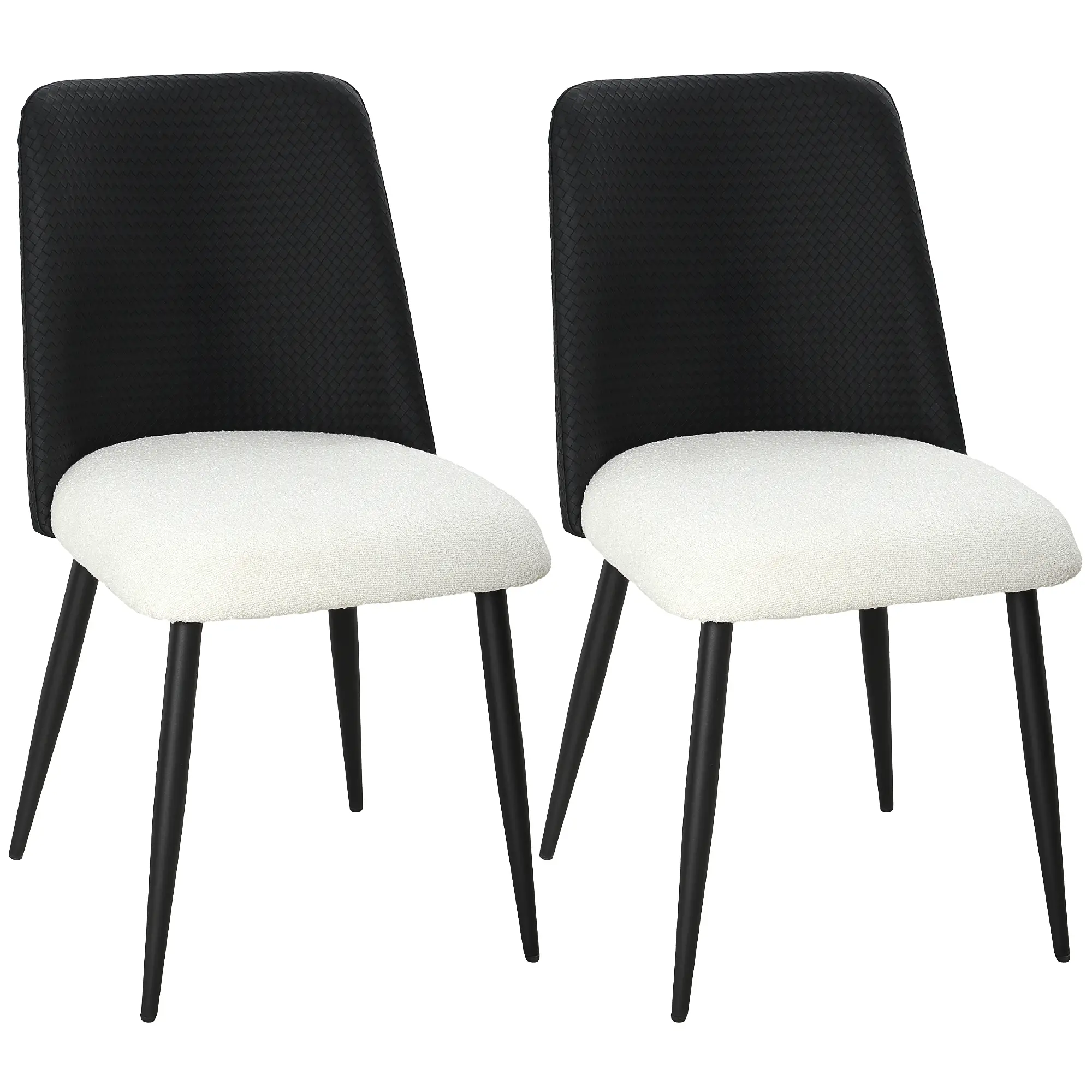 Upholstered Dining Chairs, Set Of 2, Steel Legs, Padded Seat, Black