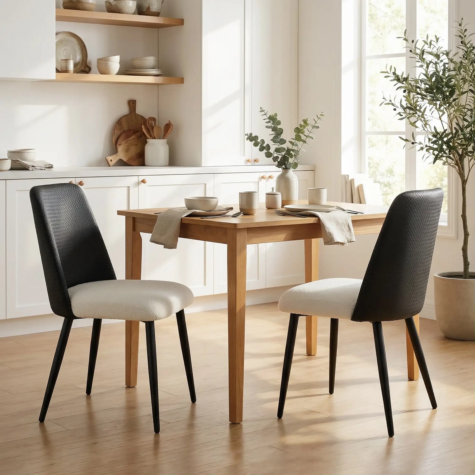 Upholstered Dining Chairs, Set Of 2, Steel Legs, Padded Seat, Black - Image 2