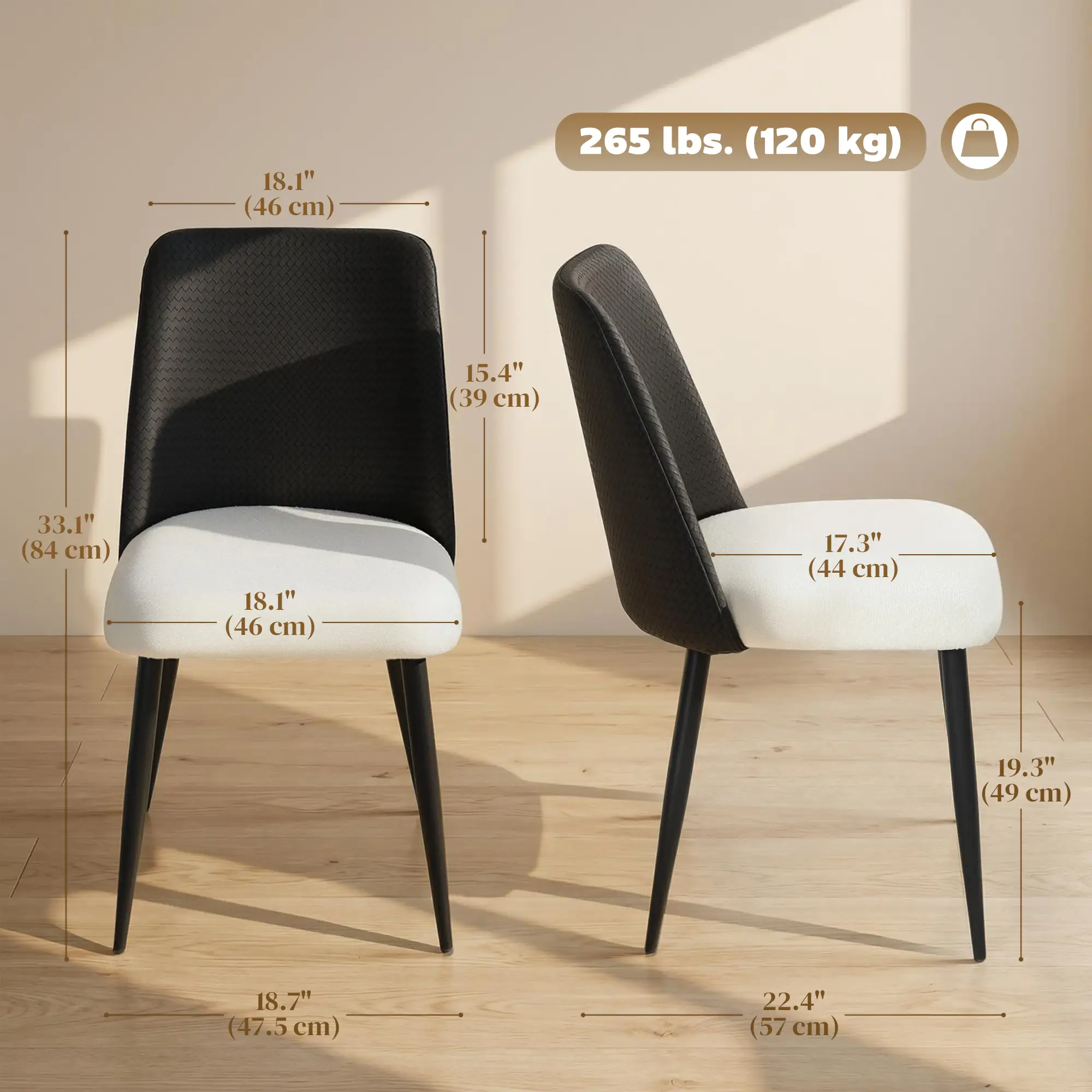 Upholstered Dining Chairs, Set Of 2, Steel Legs, Padded Seat, Black - Image 3