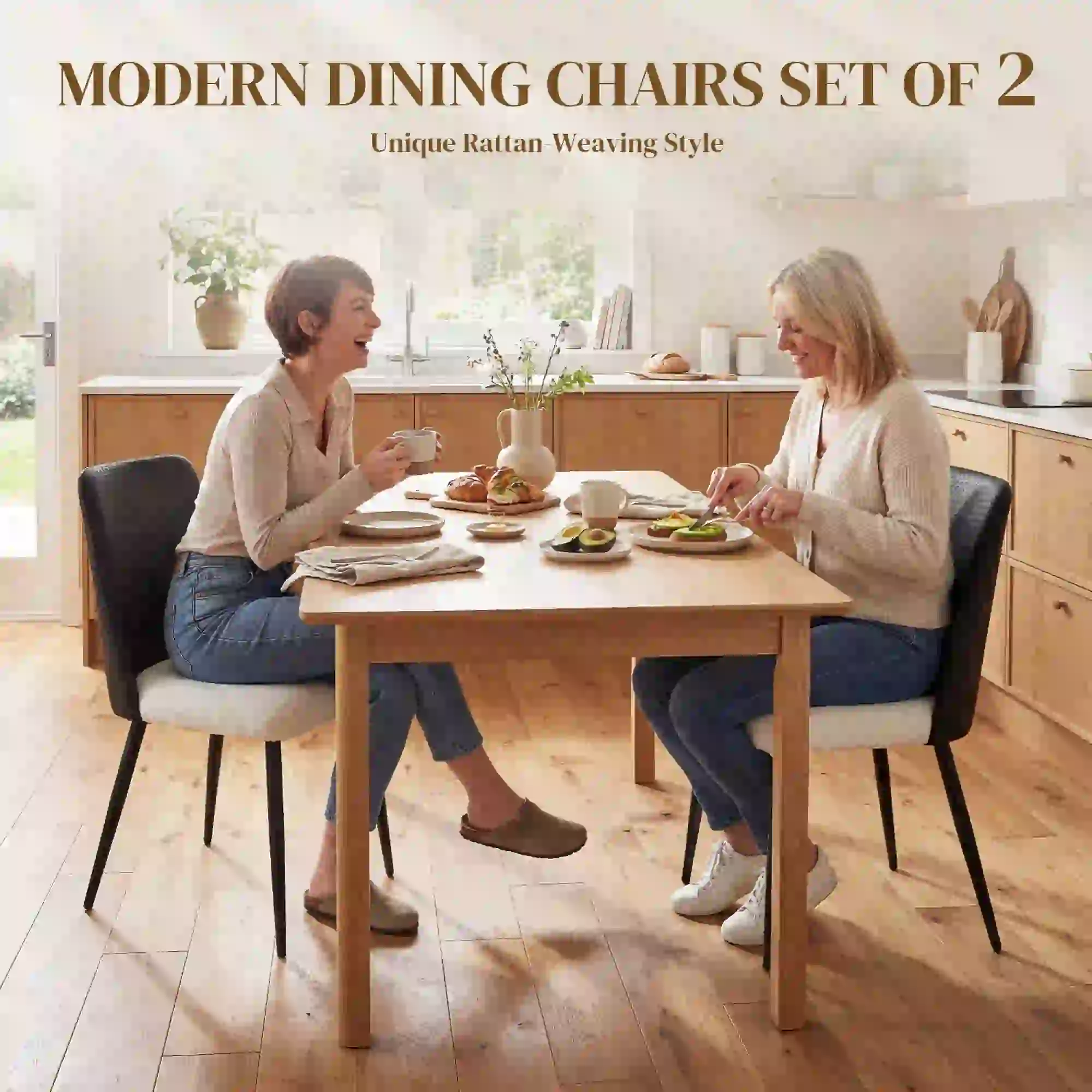 Upholstered Dining Chairs, Set Of 2, Steel Legs, Padded Seat, Black - Image 4