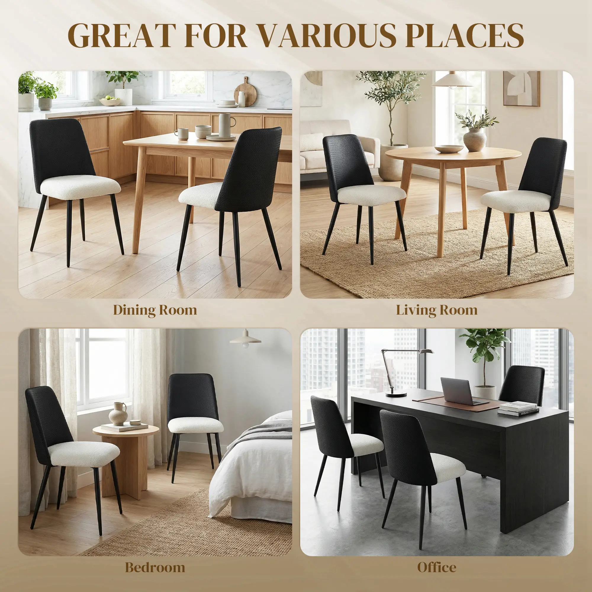 Upholstered Dining Chairs, Set Of 2, Steel Legs, Padded Seat, Black - Image 7