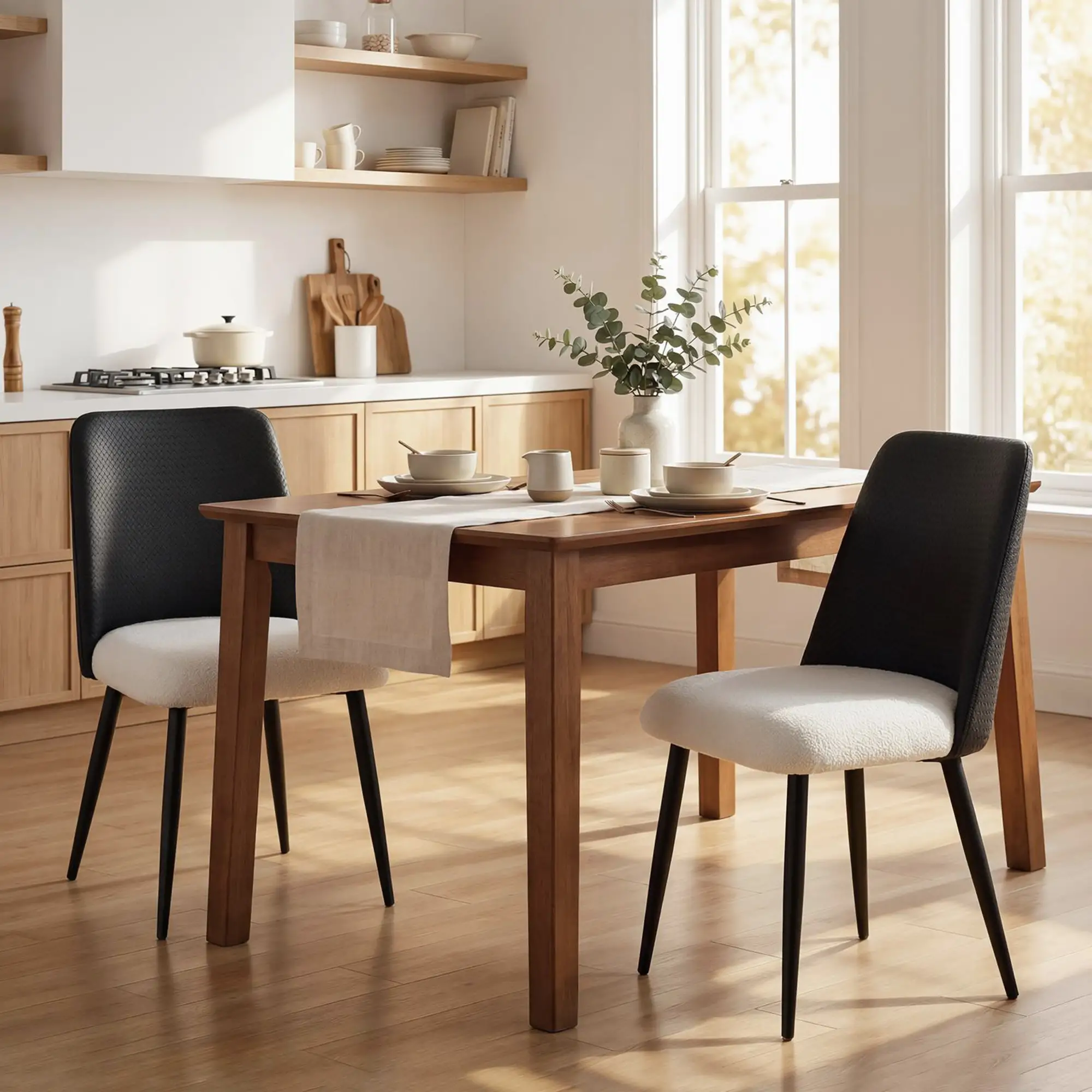 Upholstered Dining Chairs, Set Of 2, Steel Legs, Padded Seat, Black - Image 8