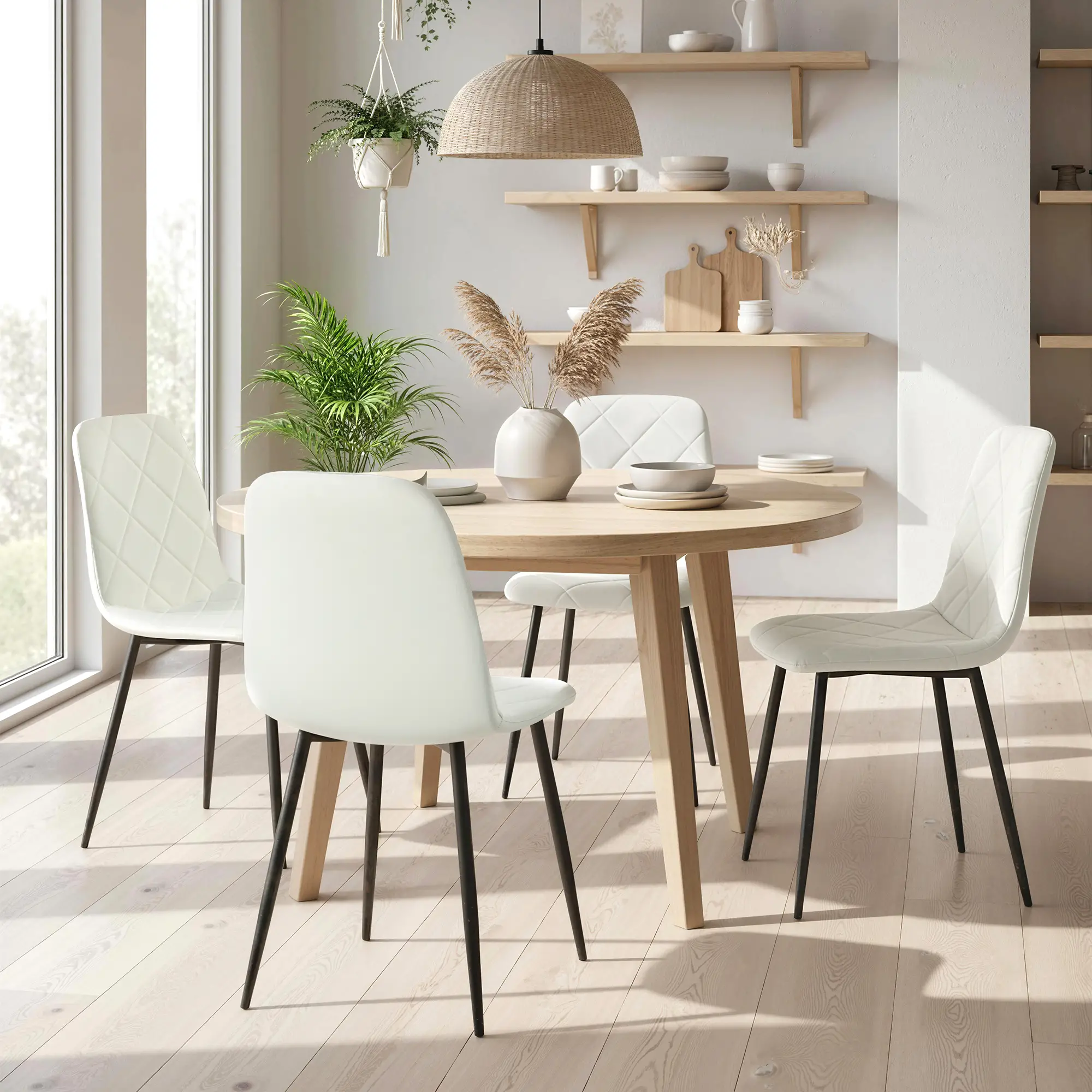 Upholstered Dining Chairs Set of 4, Steel Legs, Cream - Image 10