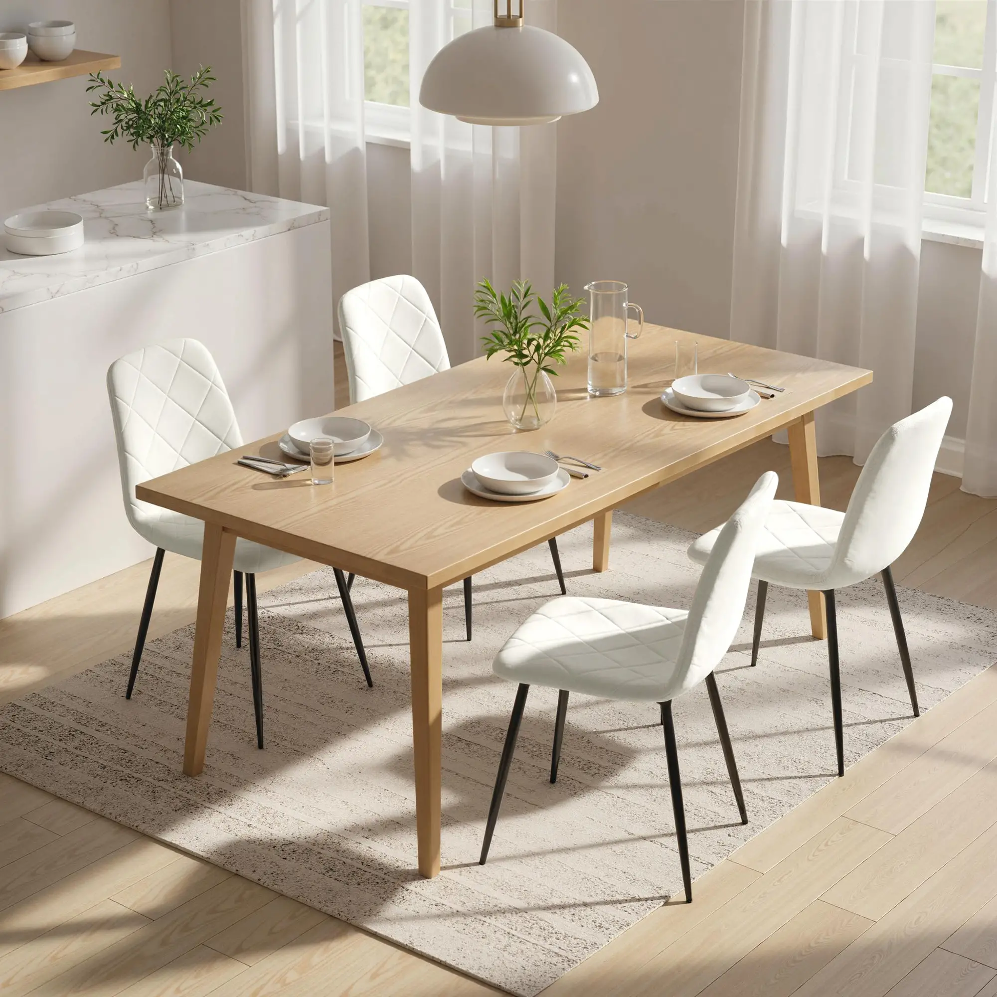 Upholstered Dining Chairs Set of 4, Steel Legs, Cream - Image 2