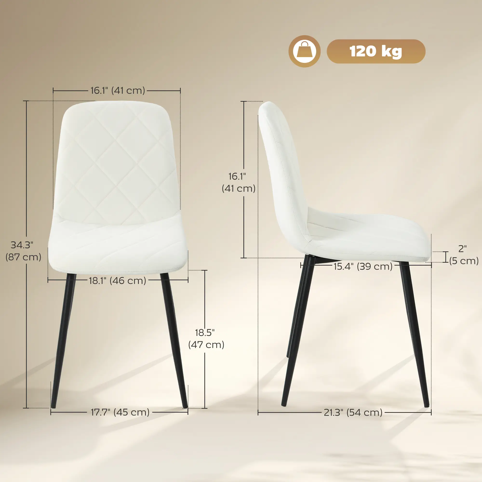 Upholstered Dining Chairs Set of 4, Steel Legs, Cream - Image 3