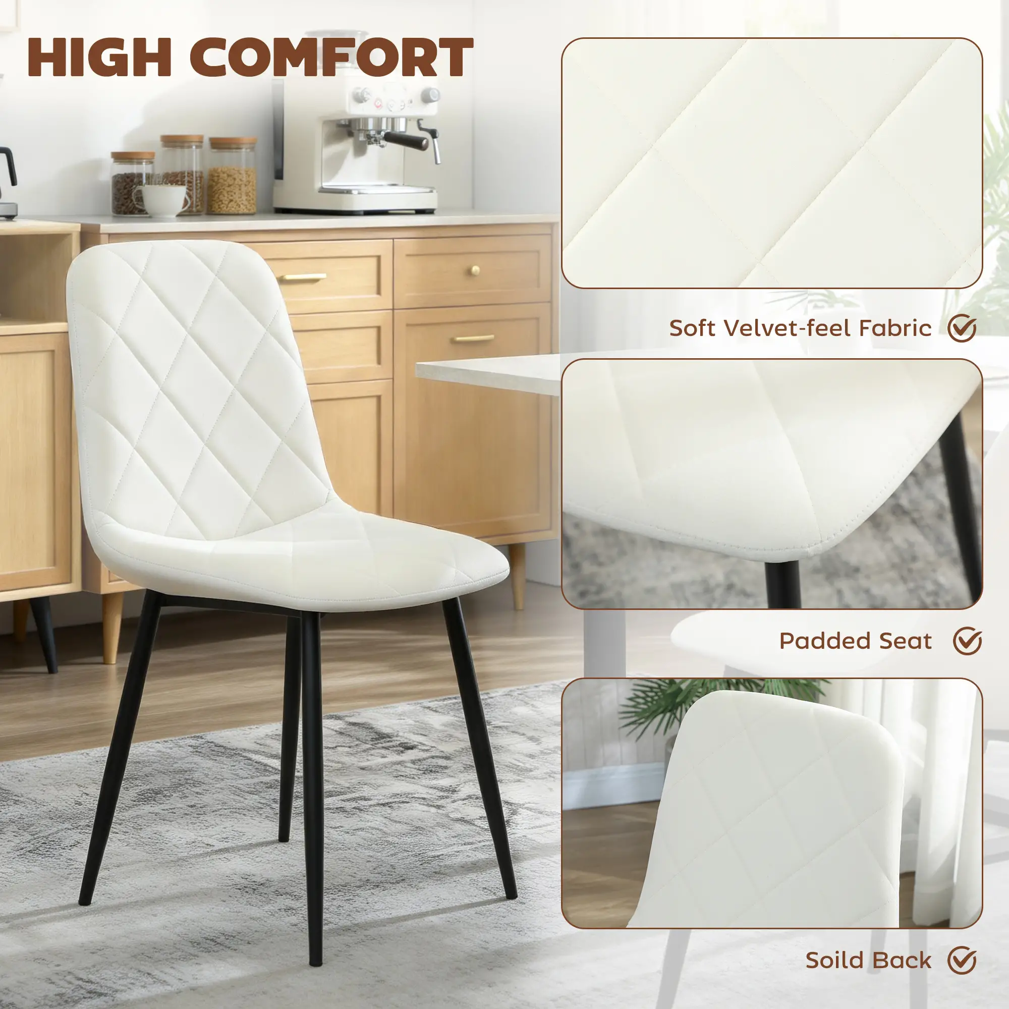 Upholstered Dining Chairs Set of 4, Steel Legs, Cream - Image 4