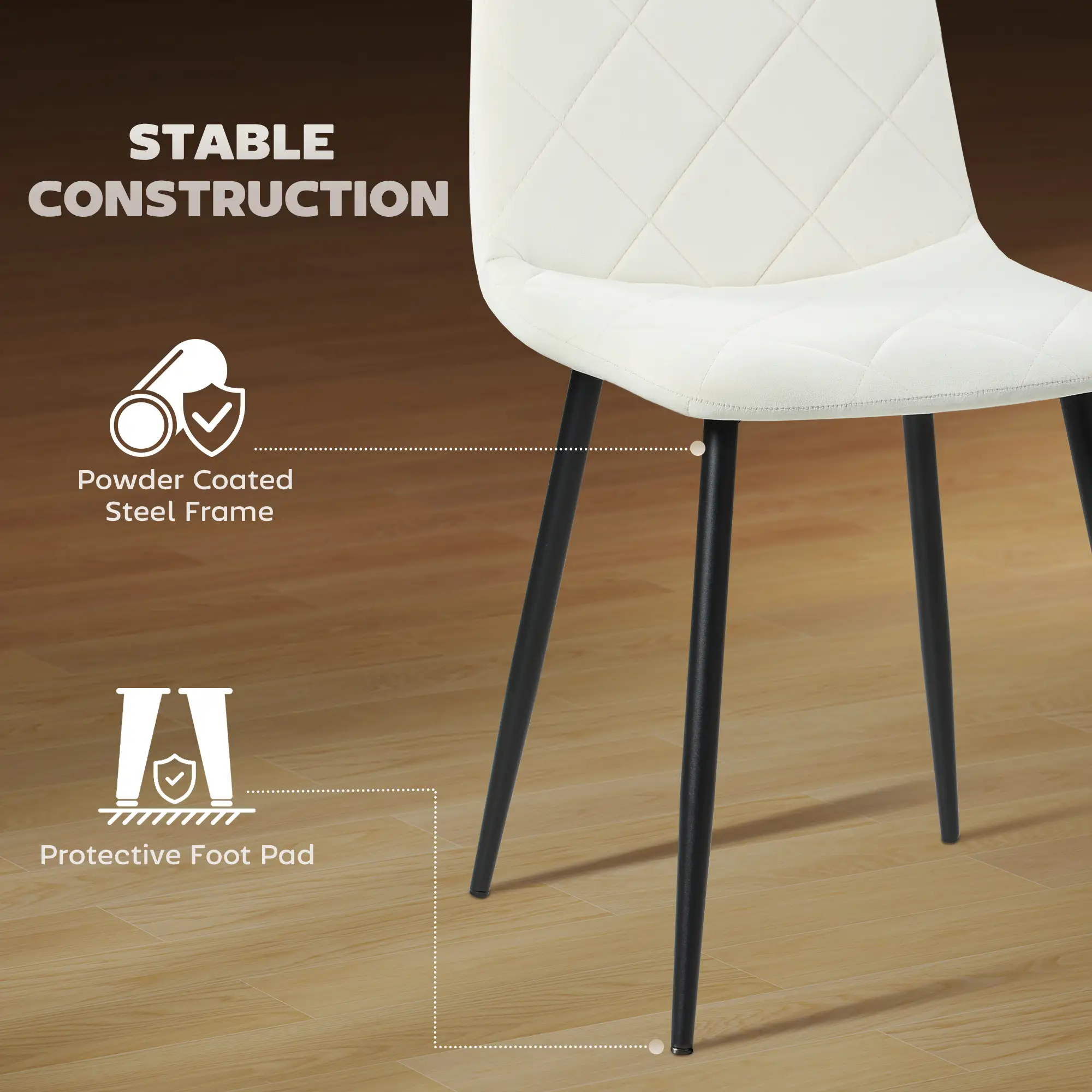 Upholstered Dining Chairs Set of 4, Steel Legs, Cream - Image 5