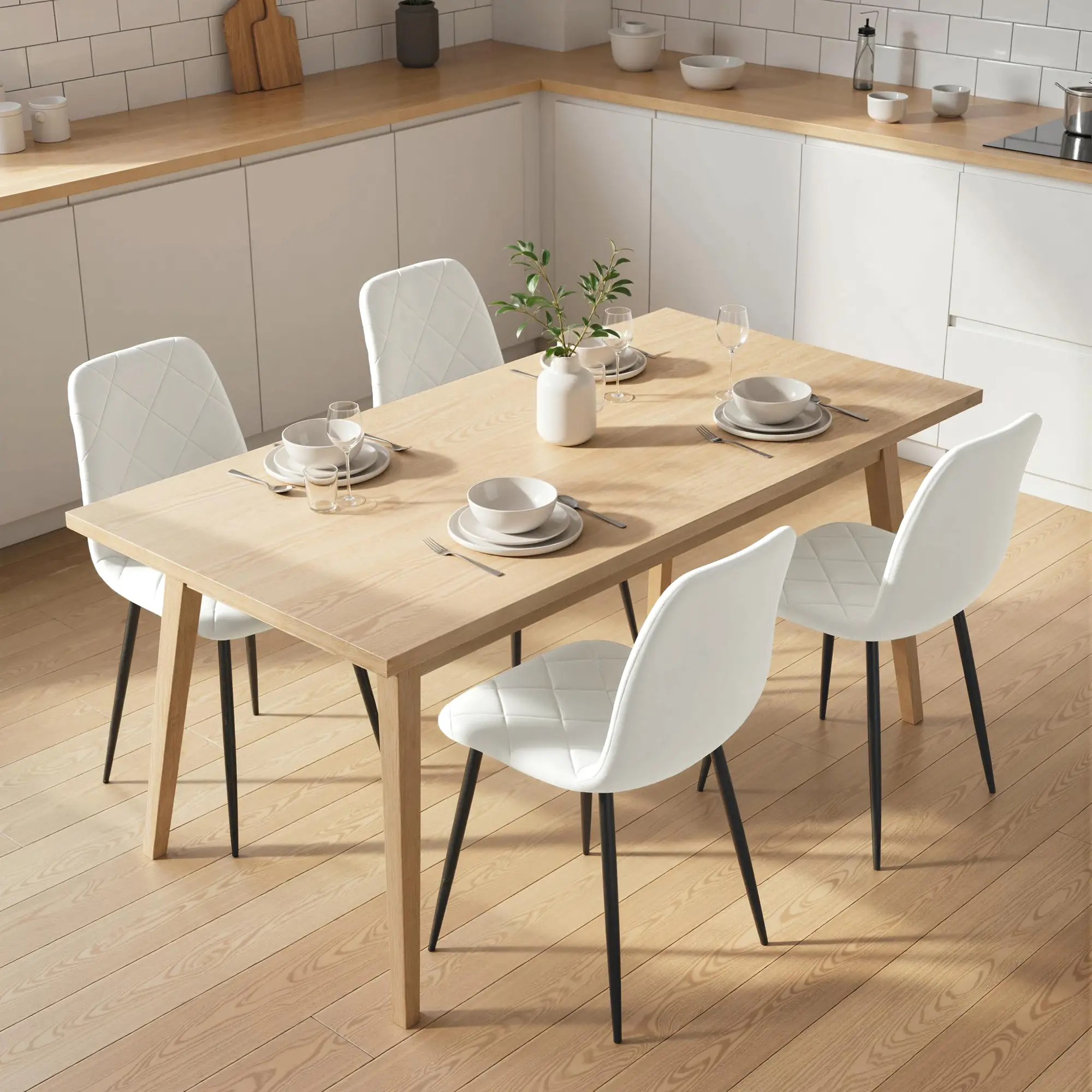 Upholstered Dining Chairs Set of 4, Steel Legs, Cream - Image 8