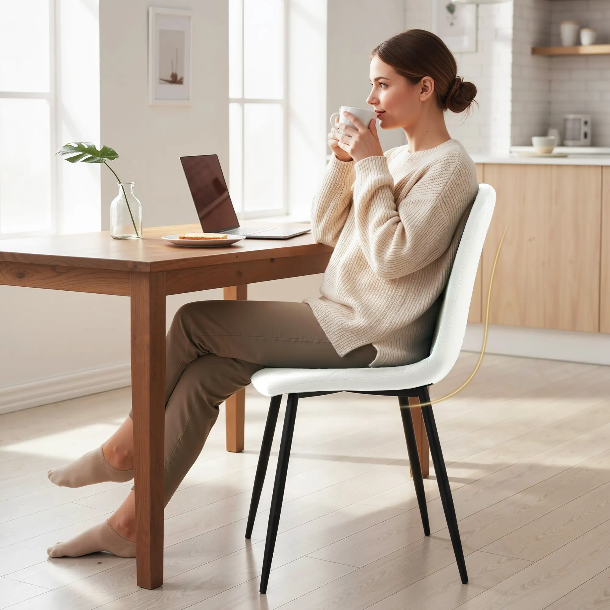 Upholstered Dining Chairs Set of 4, Steel Legs, Cream - Image 9
