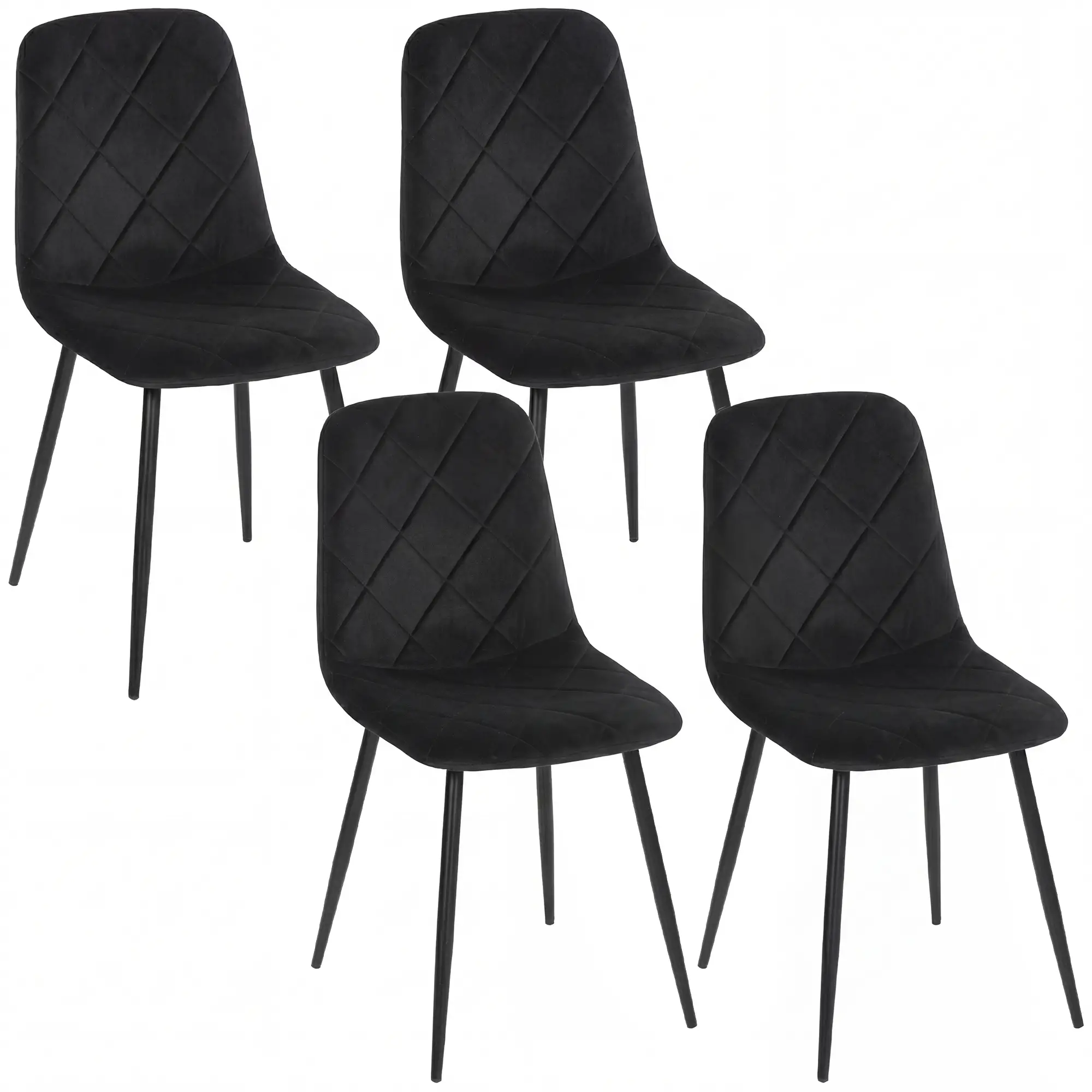Upholstered Dining Chairs Set of 4, Steel Legs, Modern Kitchen, Black