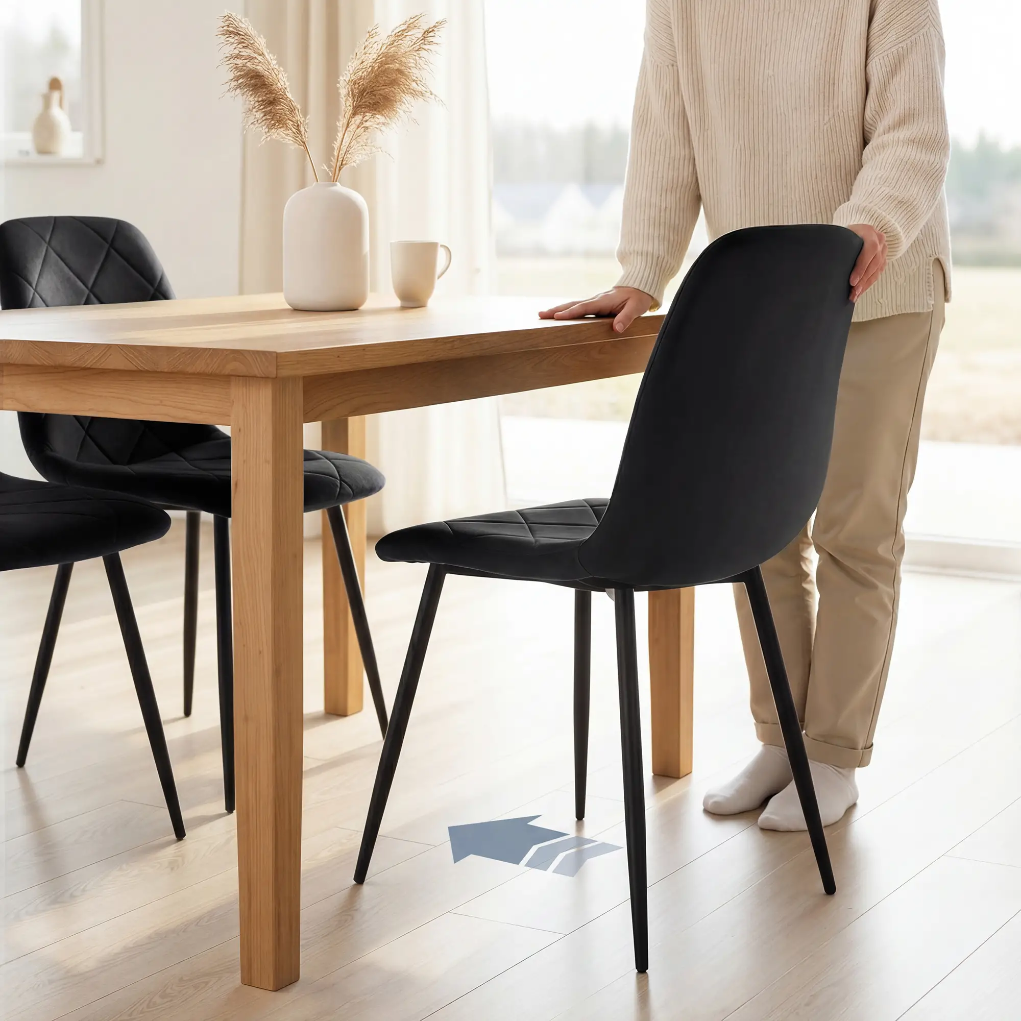 Upholstered Dining Chairs Set of 4, Steel Legs, Modern Kitchen, Black - Image 10