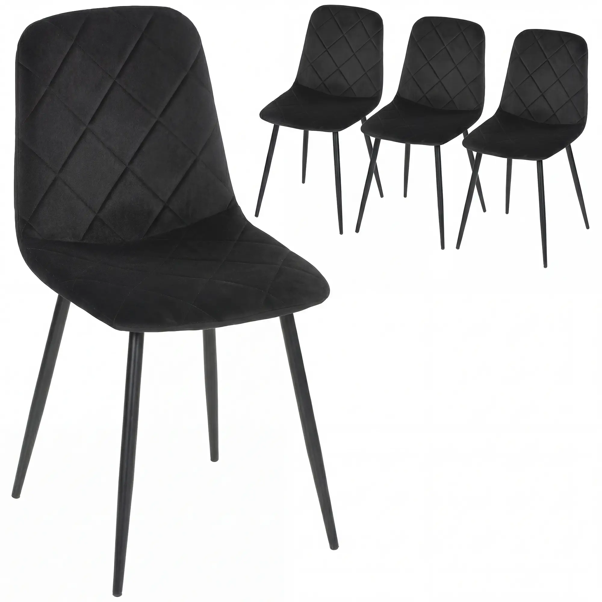 Upholstered Dining Chairs Set of 4, Steel Legs, Modern Kitchen, Black - Image 11