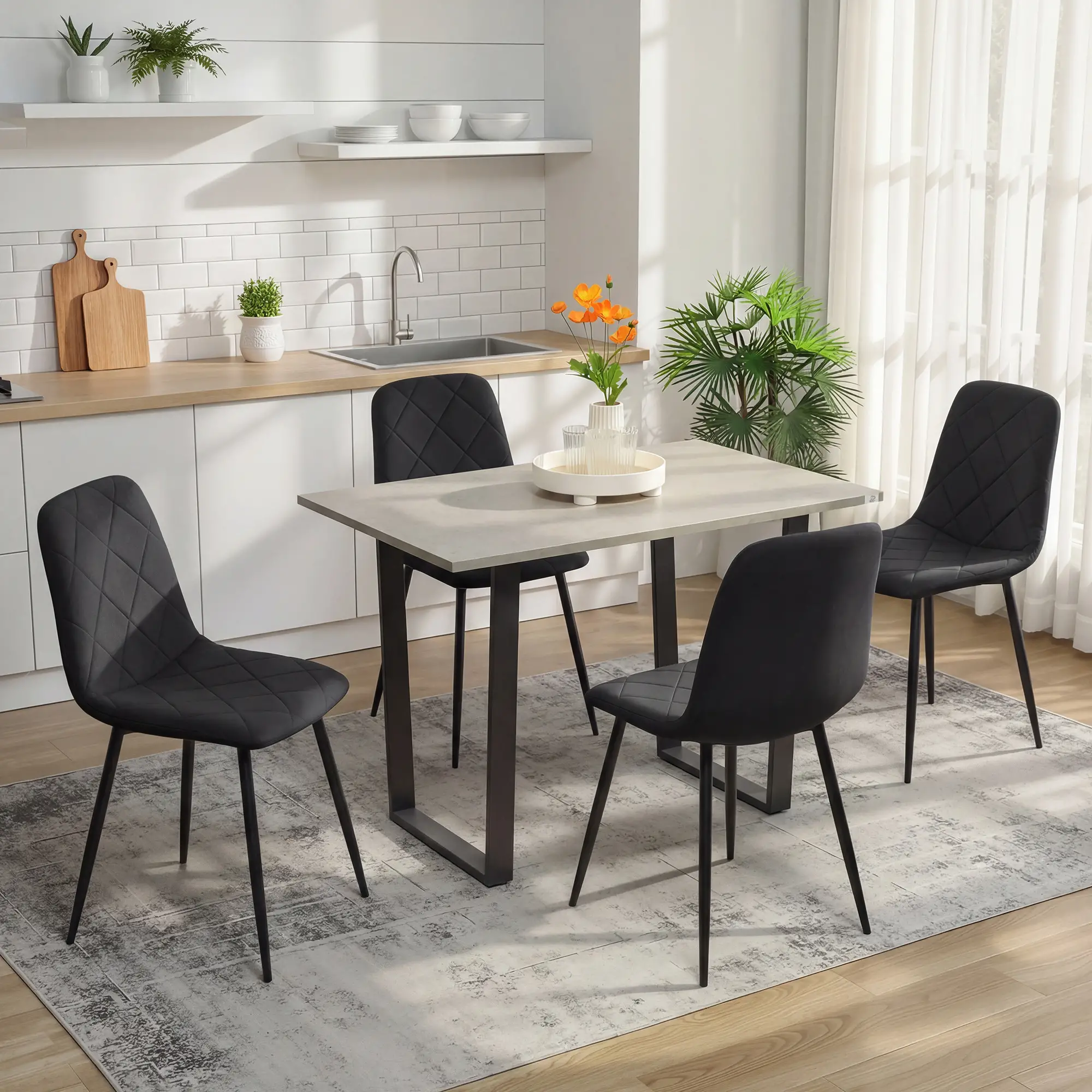 Upholstered Dining Chairs Set of 4, Steel Legs, Modern Kitchen, Black - Image 6
