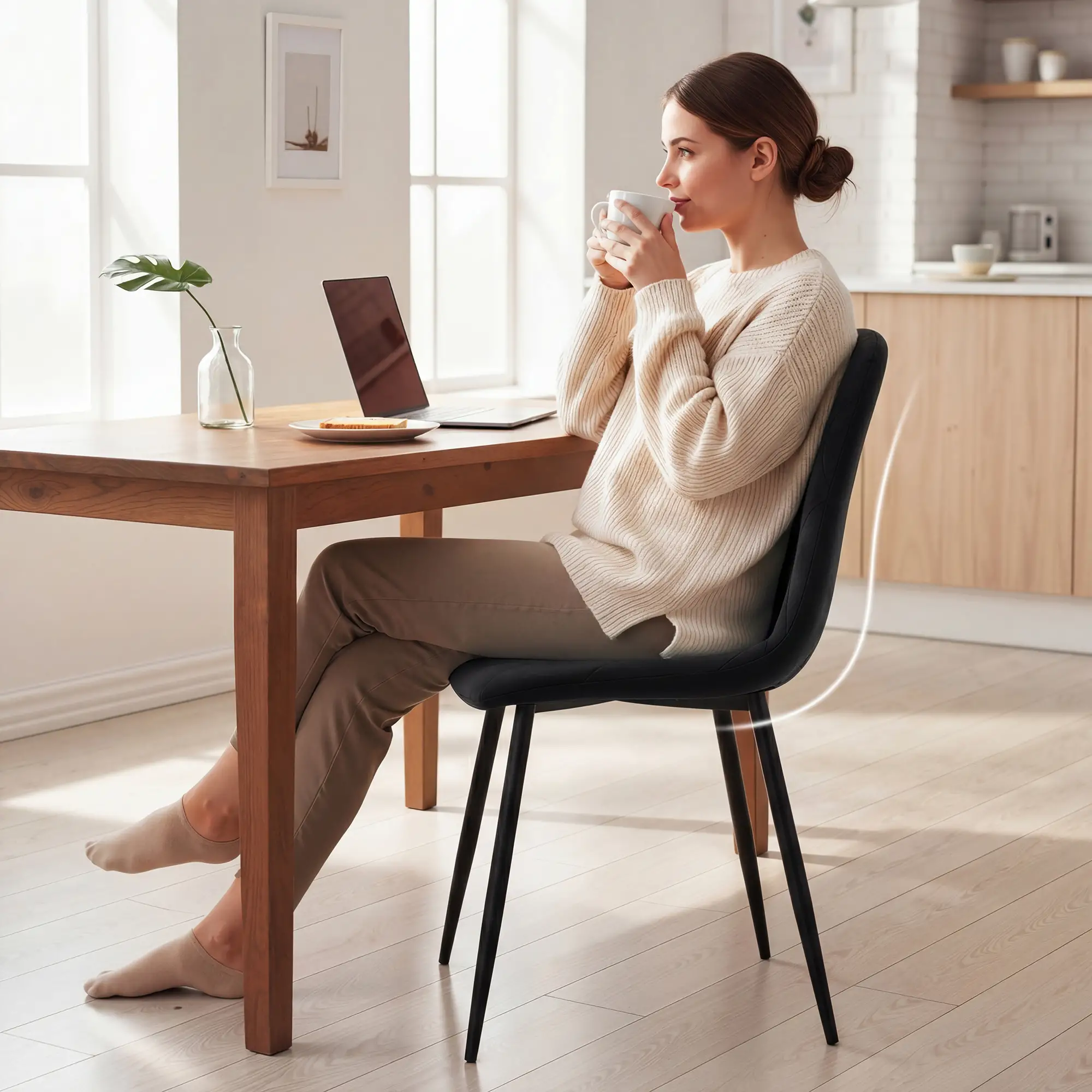 Upholstered Dining Chairs Set of 4, Steel Legs, Modern Kitchen, Black - Image 9