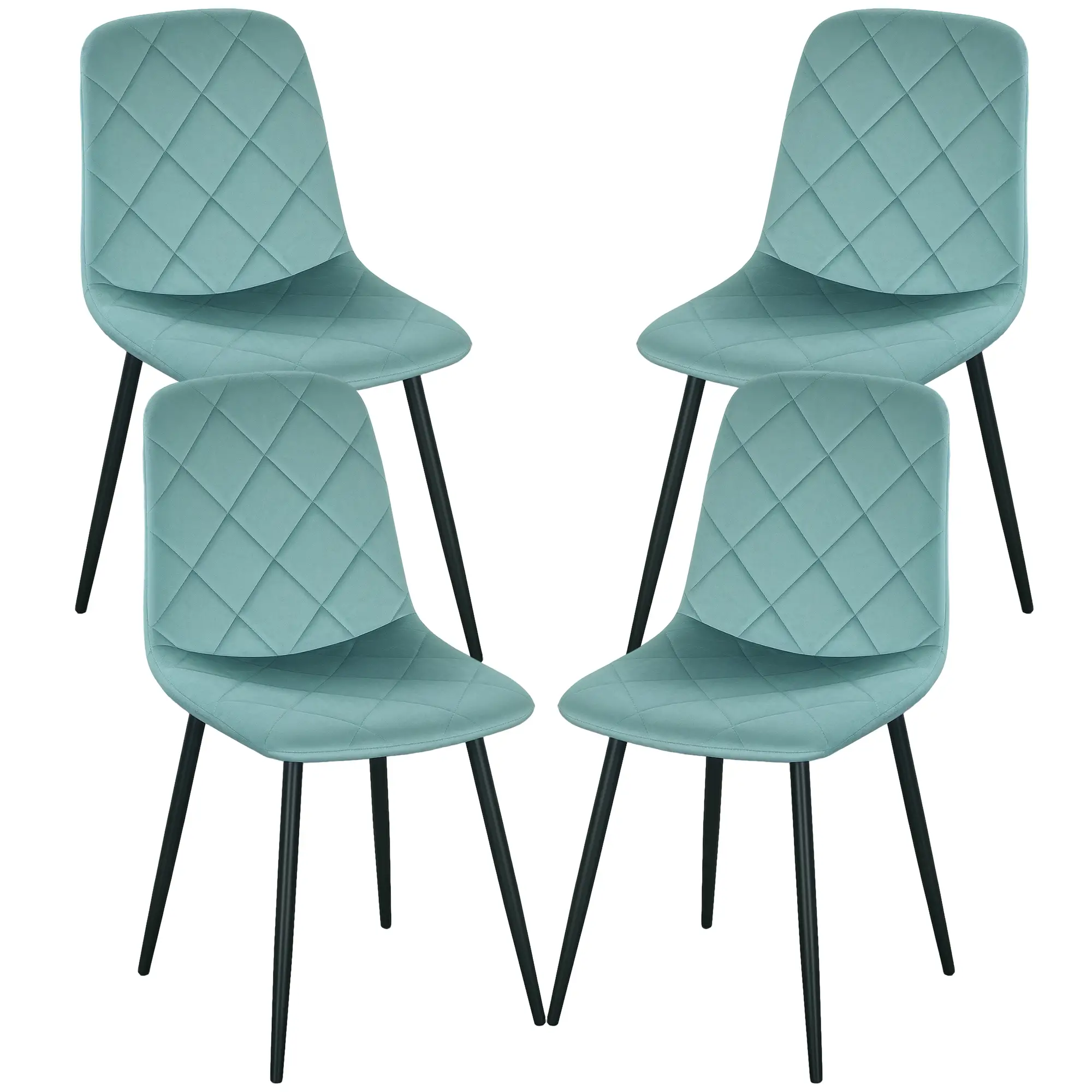 Upholstered Dining Chairs Set of 4, Steel Legs, Modern Kitchen Chair, Green