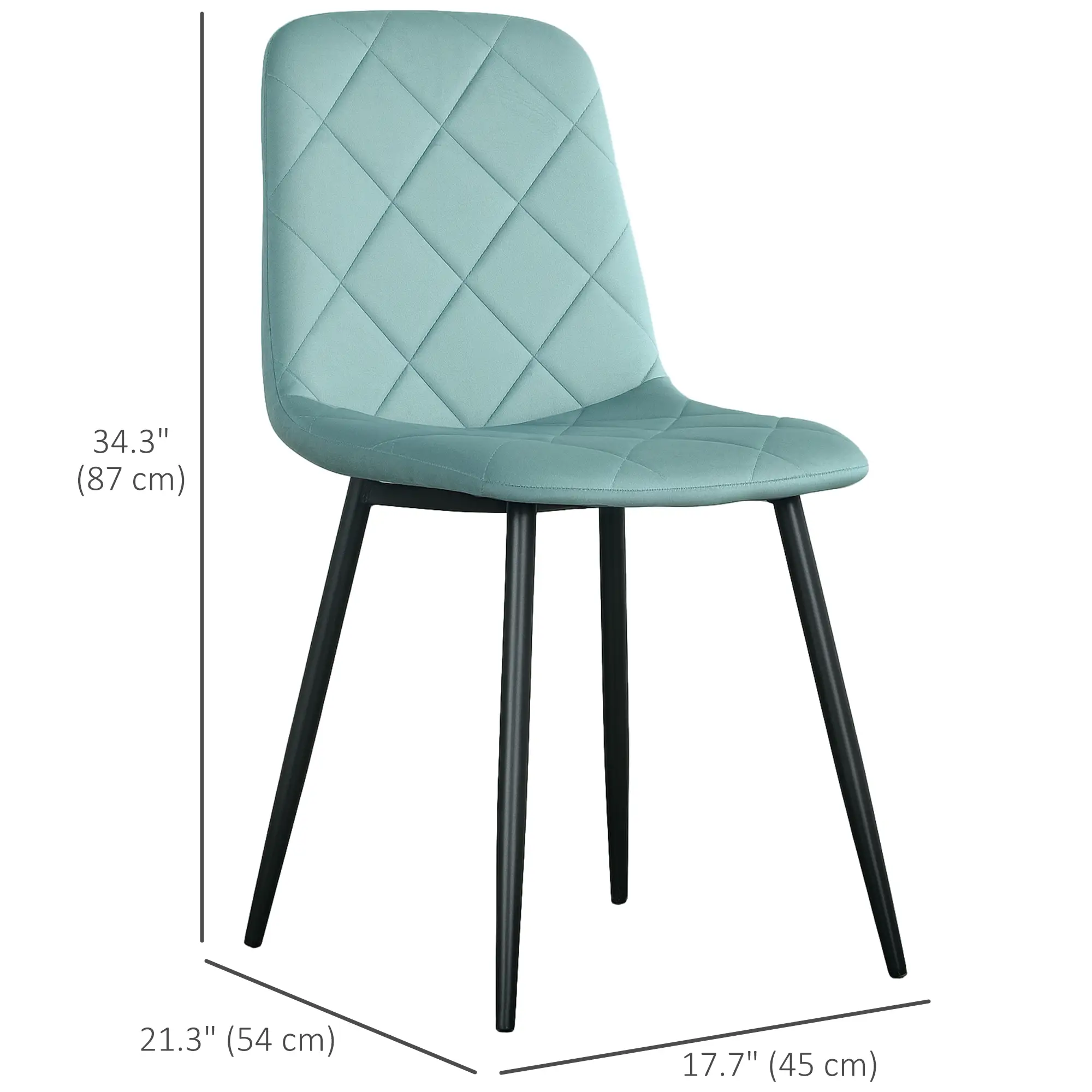 Upholstered Dining Chairs Set of 4, Steel Legs, Modern Kitchen Chair, Green - Image 3